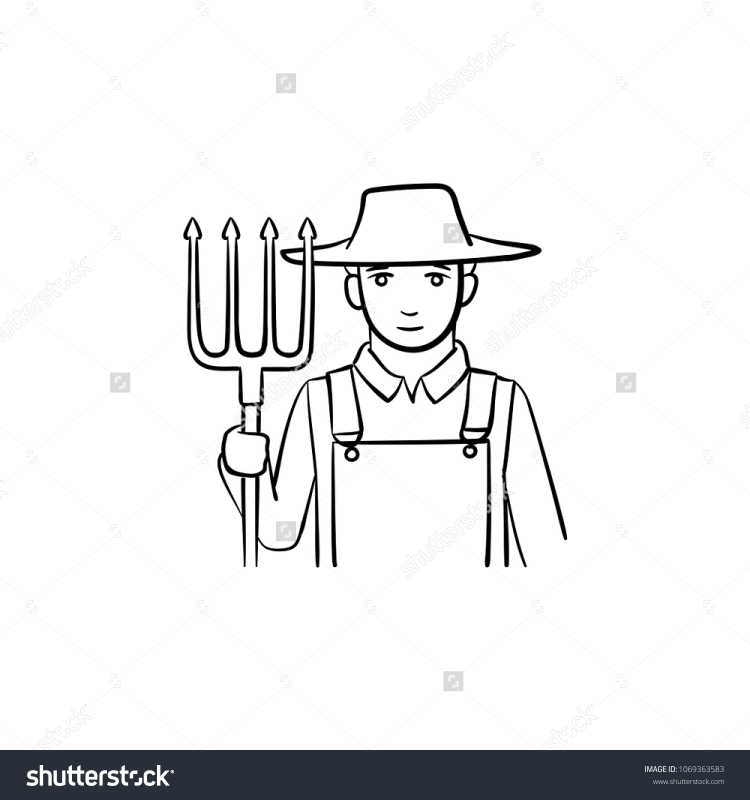 Farmer Pitchfork Hand Drawn Outline Doodle Stock Vector Royalty Free   Stock Vector Farmer With Pitchfork Hand Drawn Outline Doodle Icon Rural Man With Pitchfork Vector Sketch 1069363583 