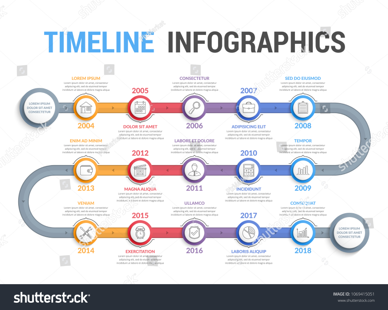 Timeline Infographics Template 15 Steps Workflow Stock Vector (Royalty ...