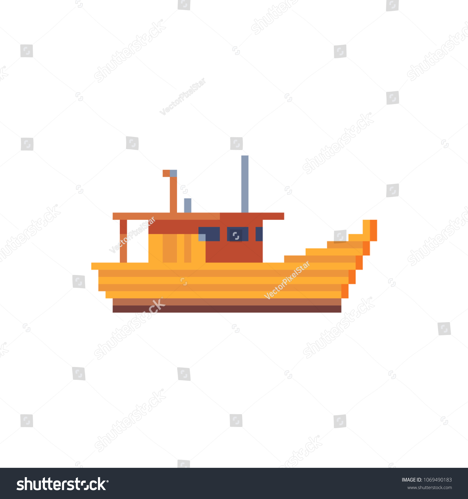 Fishing Wooden Boat Pixel Art Icon Stock Vector (Royalty Free ...