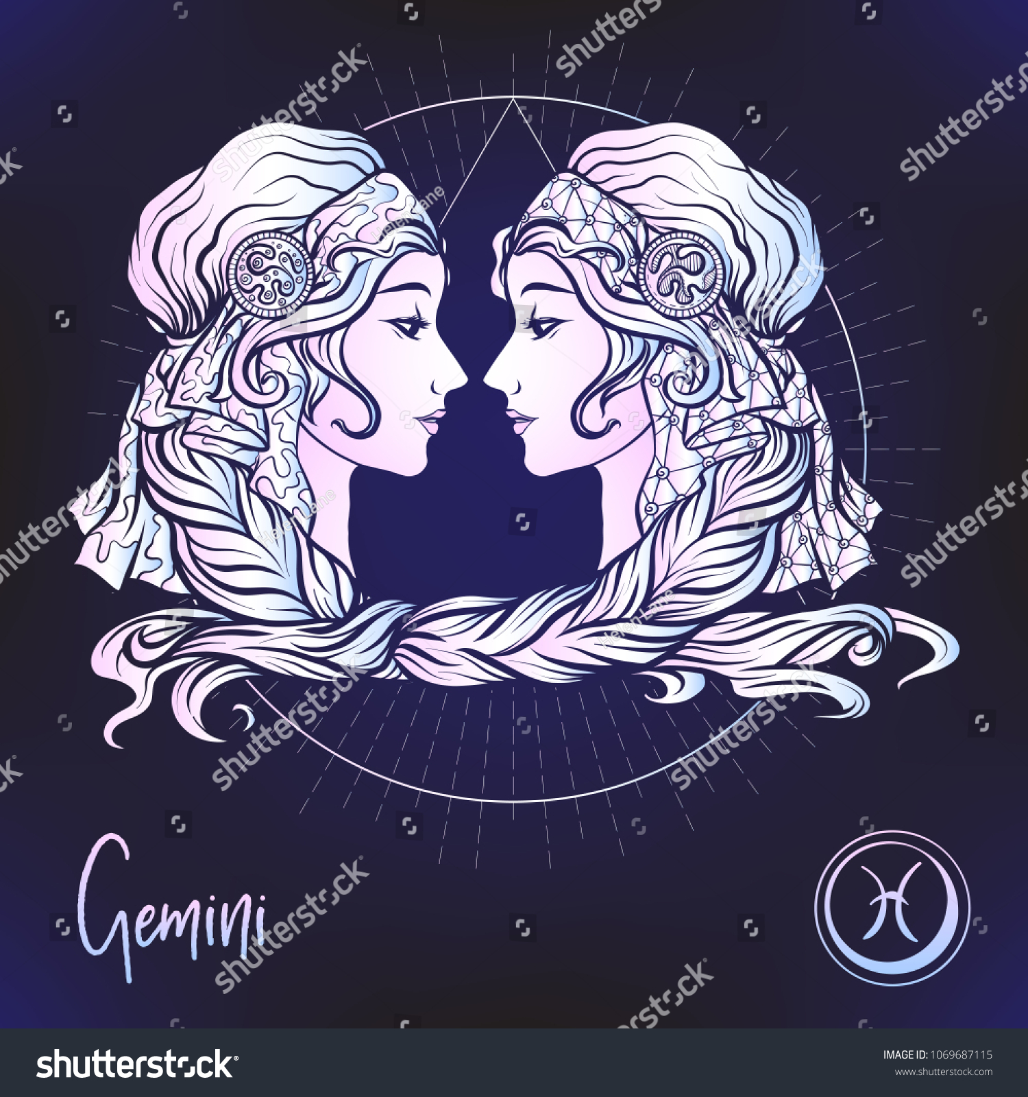 Gemini Twins Girls Zodiac Sign Astrological Stock Vector (Royalty Free ...