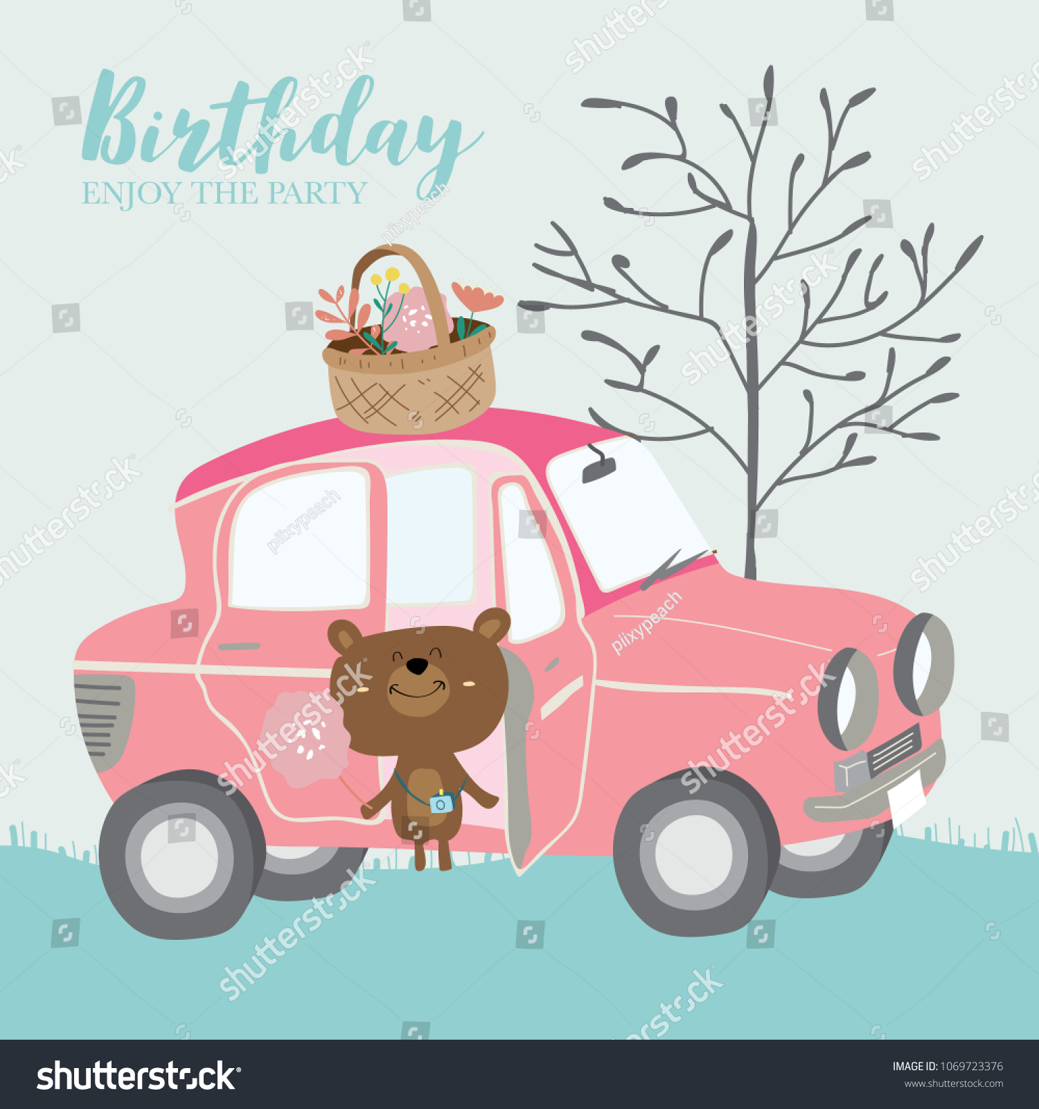 Blue Pink Pastel Greeting Card Bear Stock Vector (Royalty Free ...