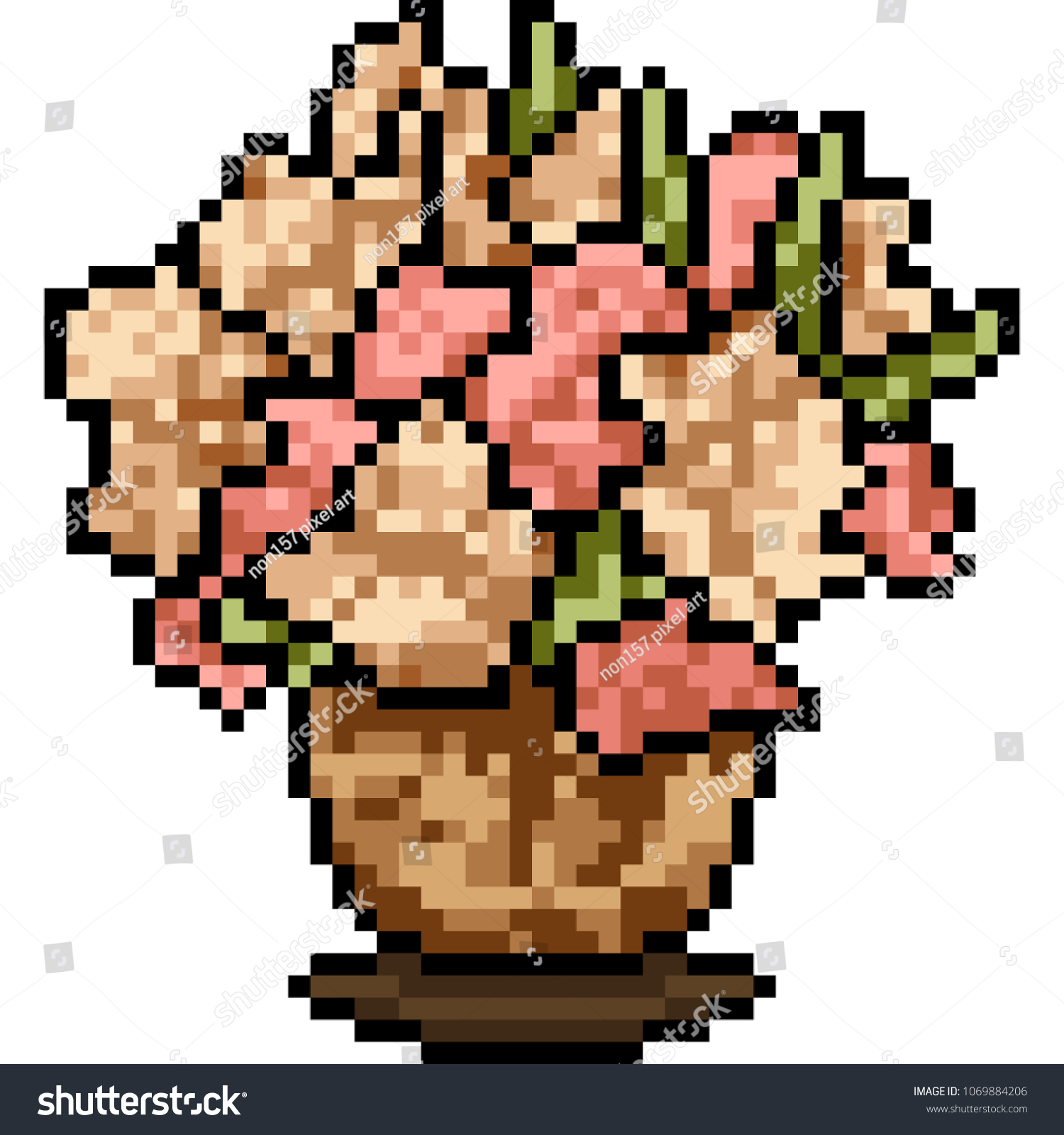 Vector Pixel Art Flower Vase Isolated Stock Vector (Royalty Free ...