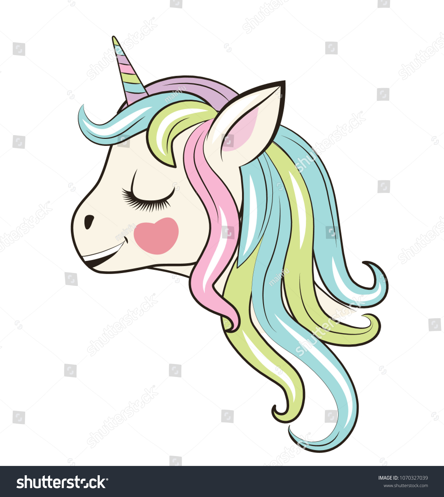Cute Unicorn Smiles Closed Eyes Head Stock Vector (Royalty Free ...