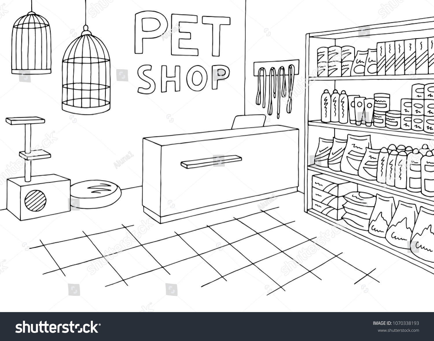 Pet Shop Store Graphic Interior Black Stock Vector (Royalty Free