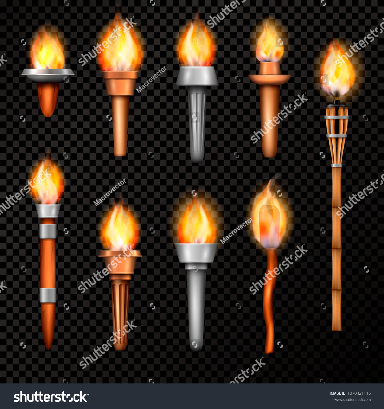 Torch Realistic Set Isolated Hand Cresset Stock Vector (Royalty Free ...