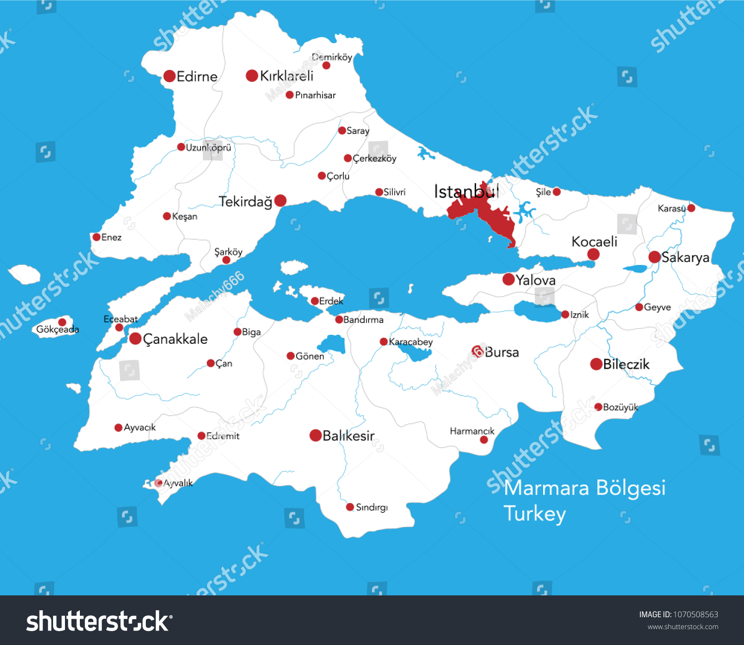 Large Map Turkish Area Marmara Stock Vector Royalty Free 1070508563