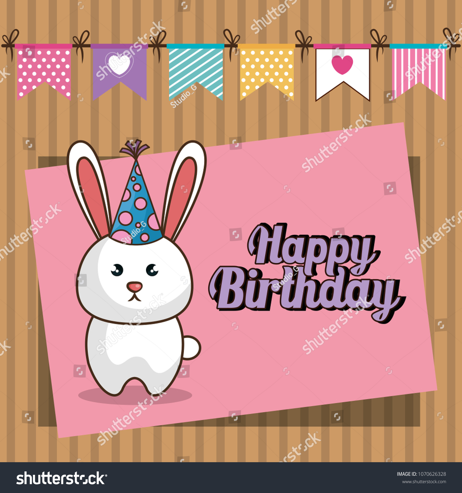 Happy Birthday Card Cute Bunny Stock Vector (Royalty Free) 1070626328 ...