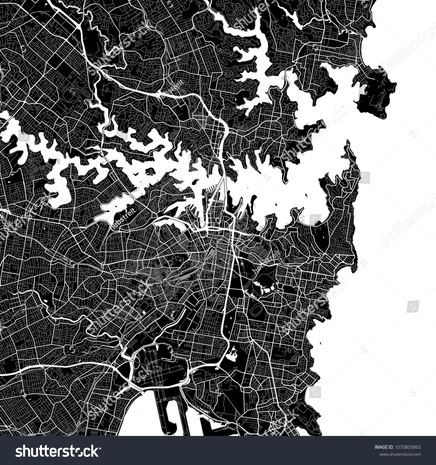 Area Map Sydney Australia Dark Background Stock Vector (Royalty Free ...