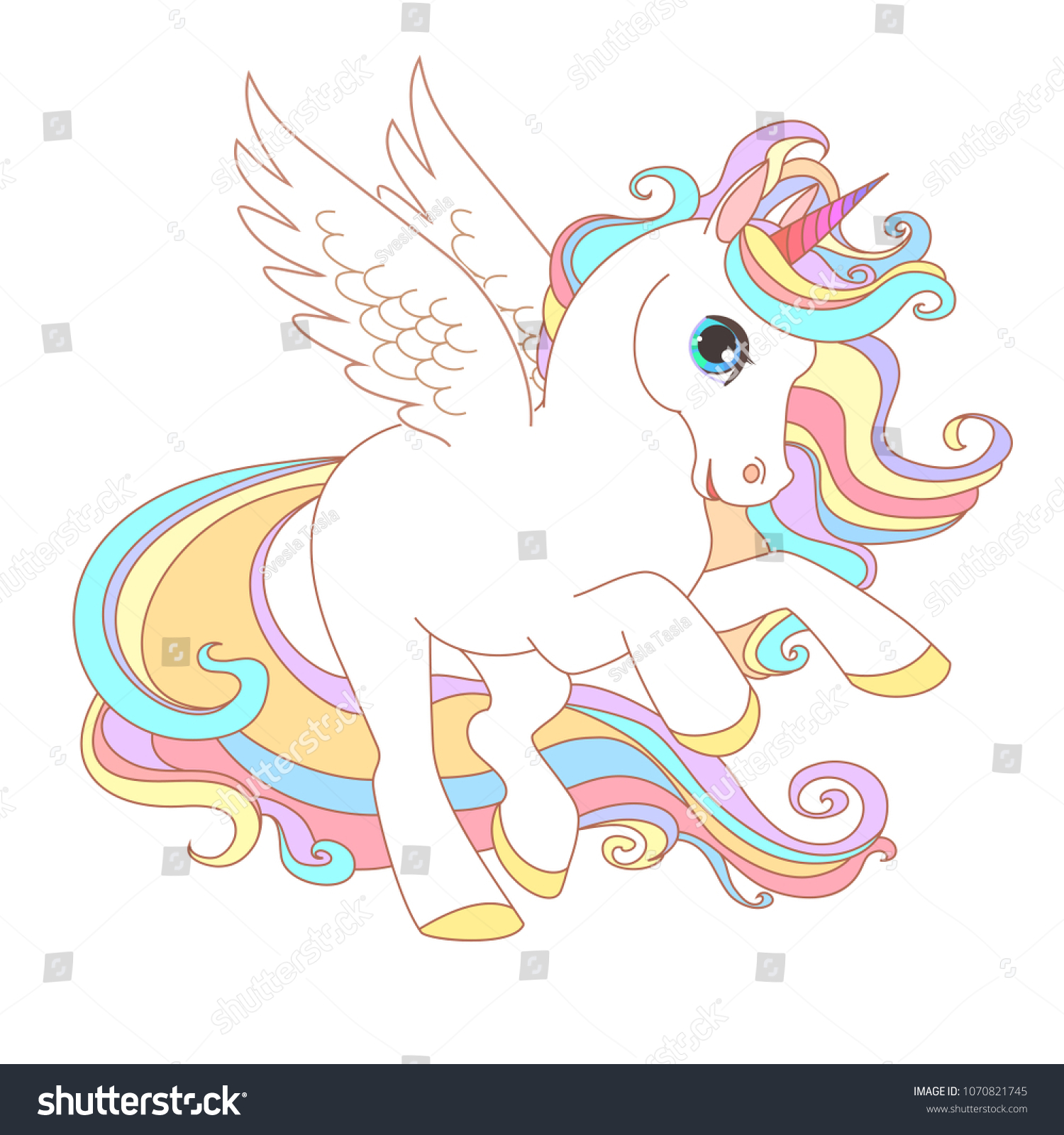 White Unicorn Rainbow Hair Vector Illustration Stock Vector (Royalty ...