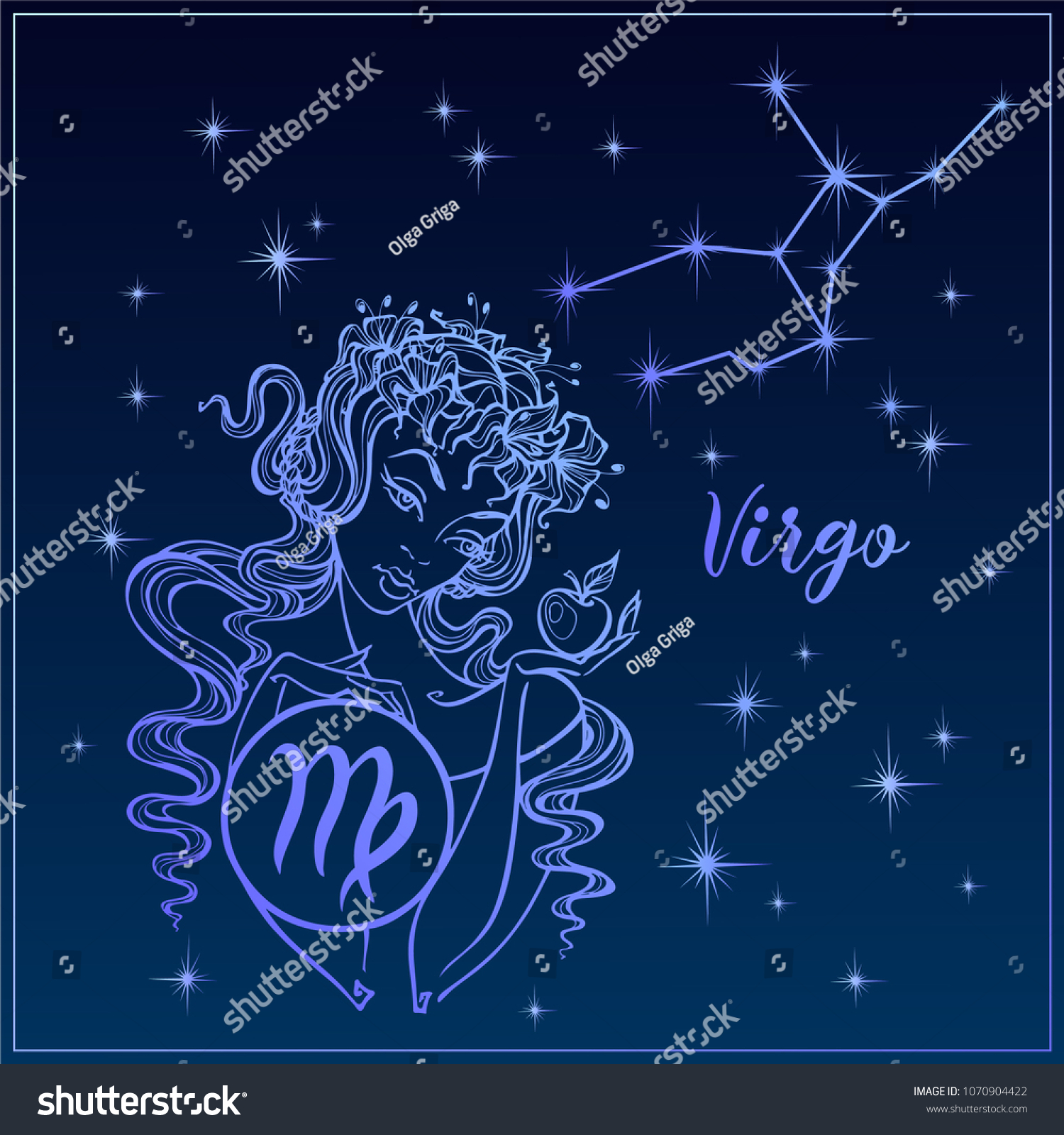 Zodiac Sign Virgo Beautiful Girl Constellation Stock Vector (Royalty ...