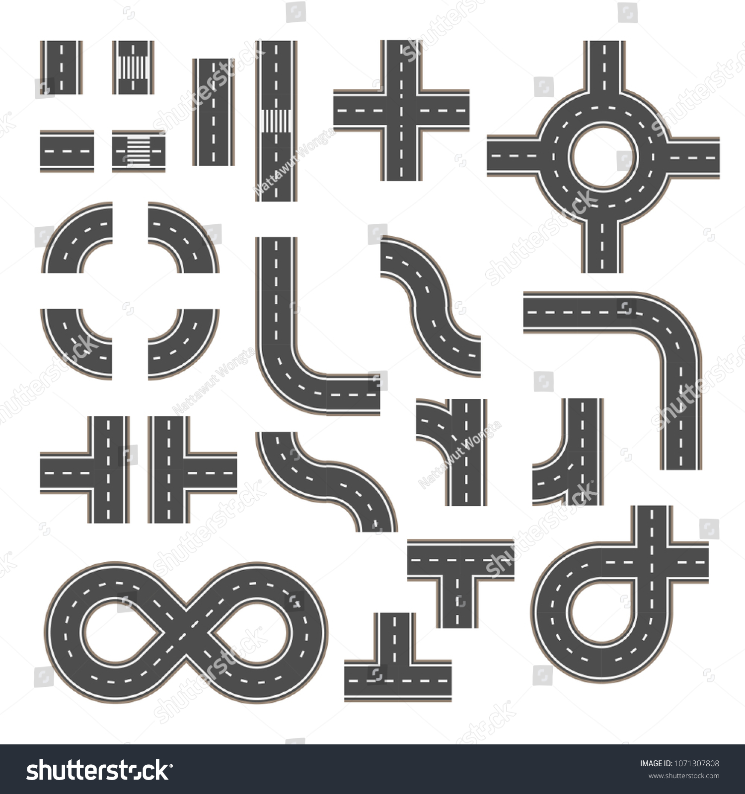 Set Street Road Icons Flat Turn Stock Vector (Royalty Free) 1071307808 ...