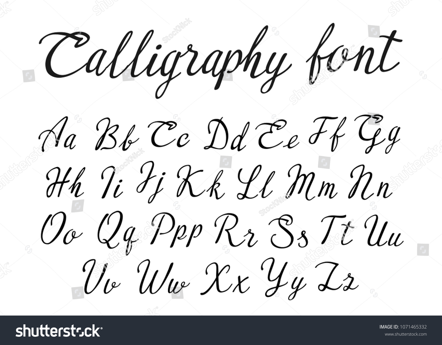 Vector Handwritten Lettering Alphabet Calligraphic Font Stock Vector ...