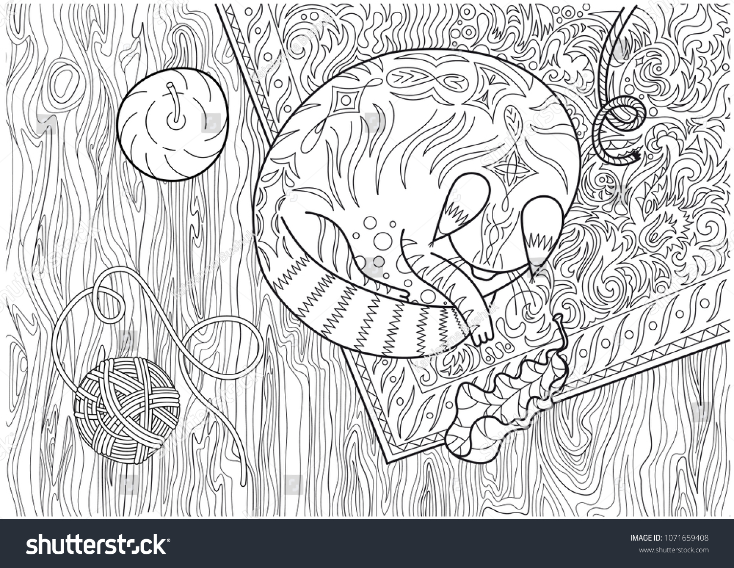 sleeping-cat-coloring-page-stock-vector-royalty-free-1071659408