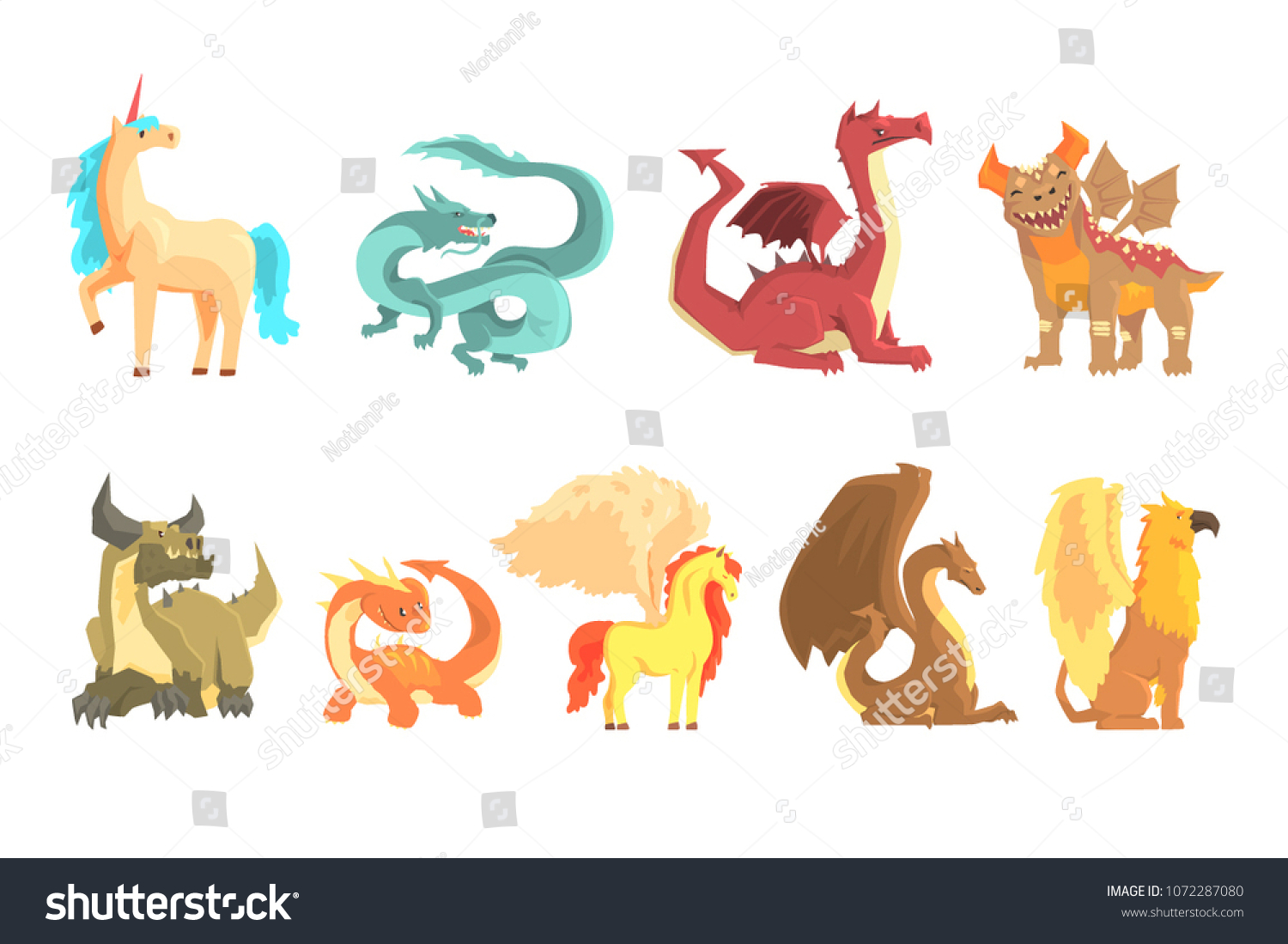 Mythological Animals Set Label Design Dragon Stock Vector (Royalty Free ...