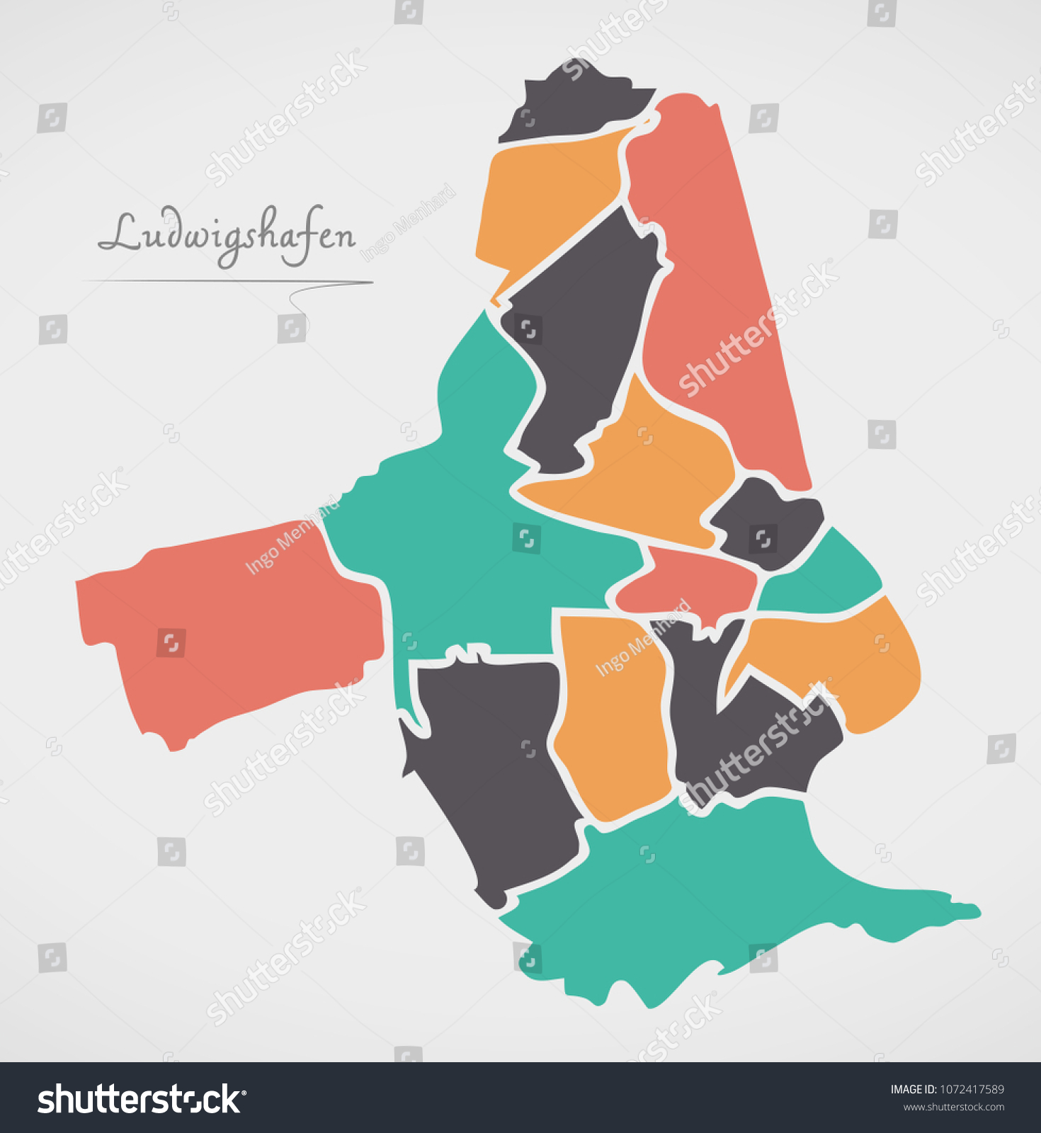 Vektor Stok Ludwigshafen Map Boroughs Modern Round Shapes Tanpa   Stock Vector Ludwigshafen Map With Boroughs And Modern Round Shapes 1072417589 