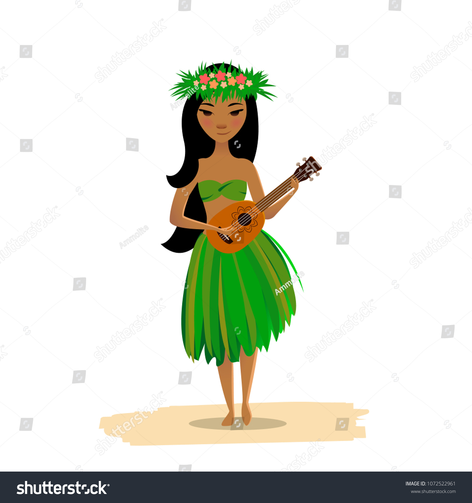 Hawaiian Girl Dancing Hula Ukulele Hands Stock Vector (Royalty Free ...