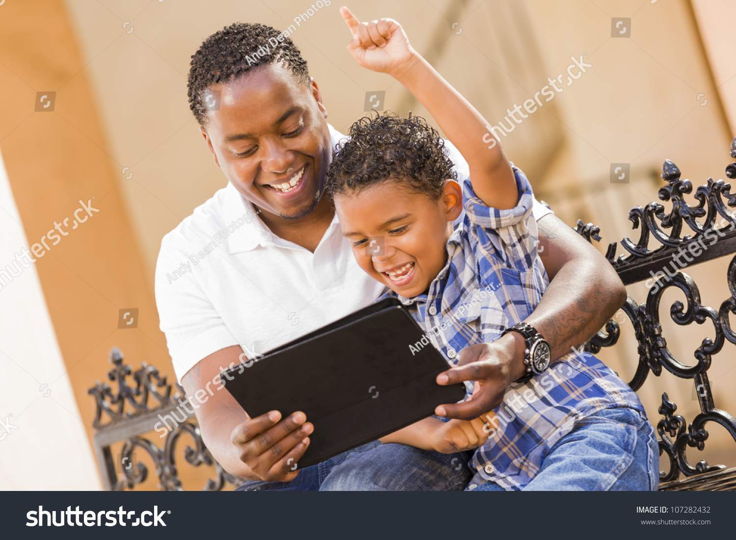 Happy African American Father Mixed Race Stock Photo 107282432 ...