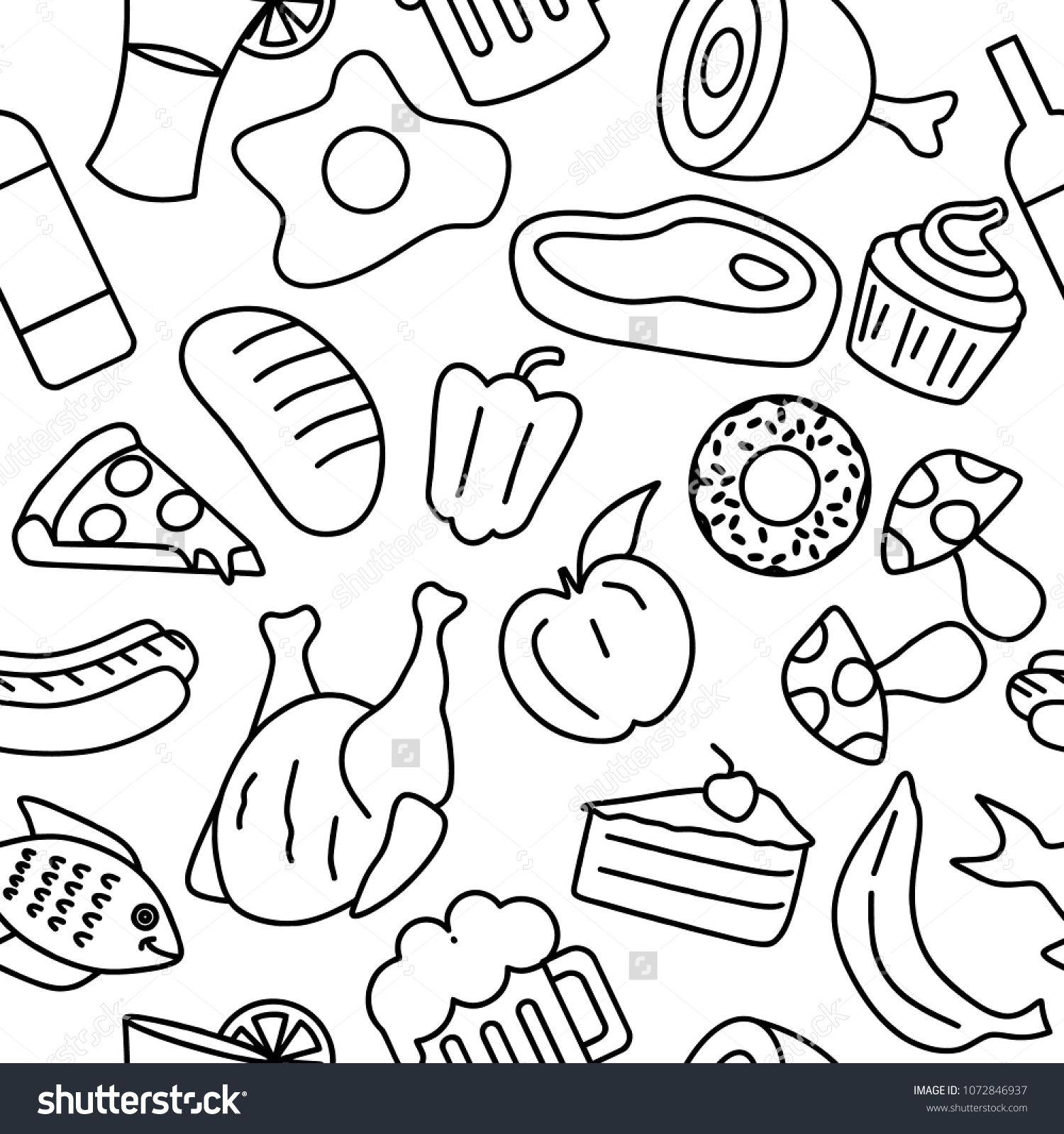 Seamless Food Doodle Hand Drawn Line Stock Vector (Royalty Free ...