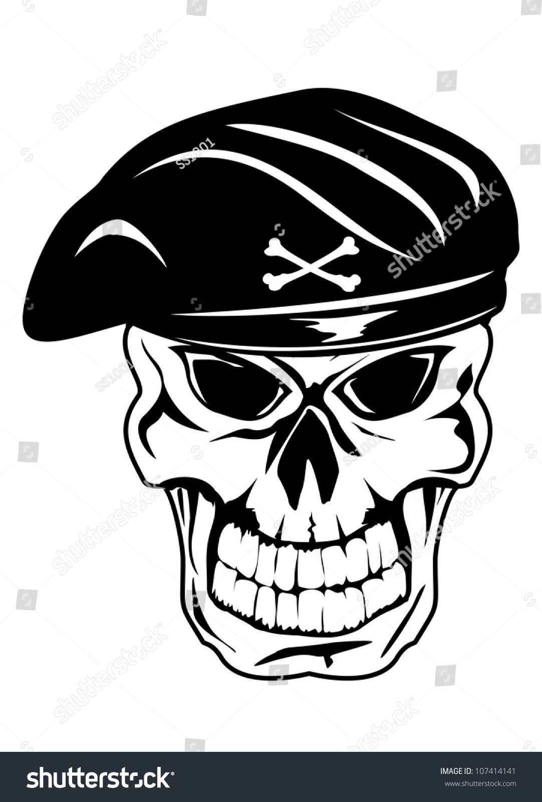 Vector Illustration Soldier Skull Beret Stock Vector (Royalty Free ...