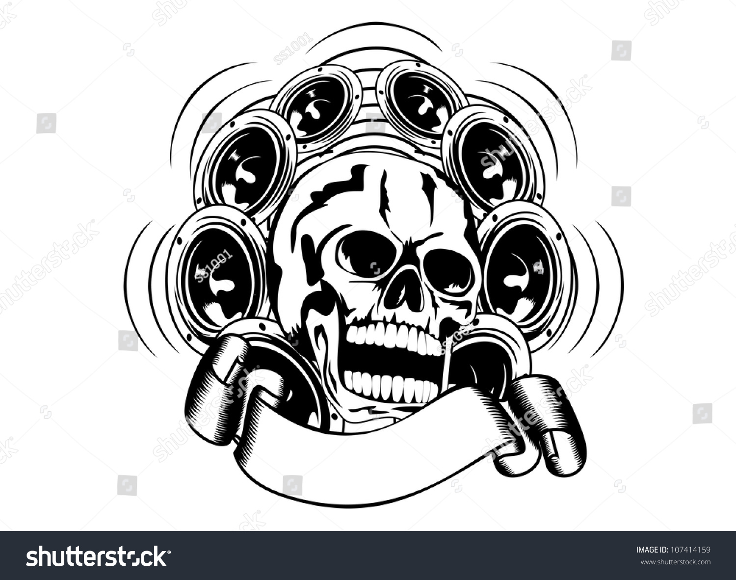 Vector Illustration Skull Loudspeakers Stock Vector (Royalty Free ...