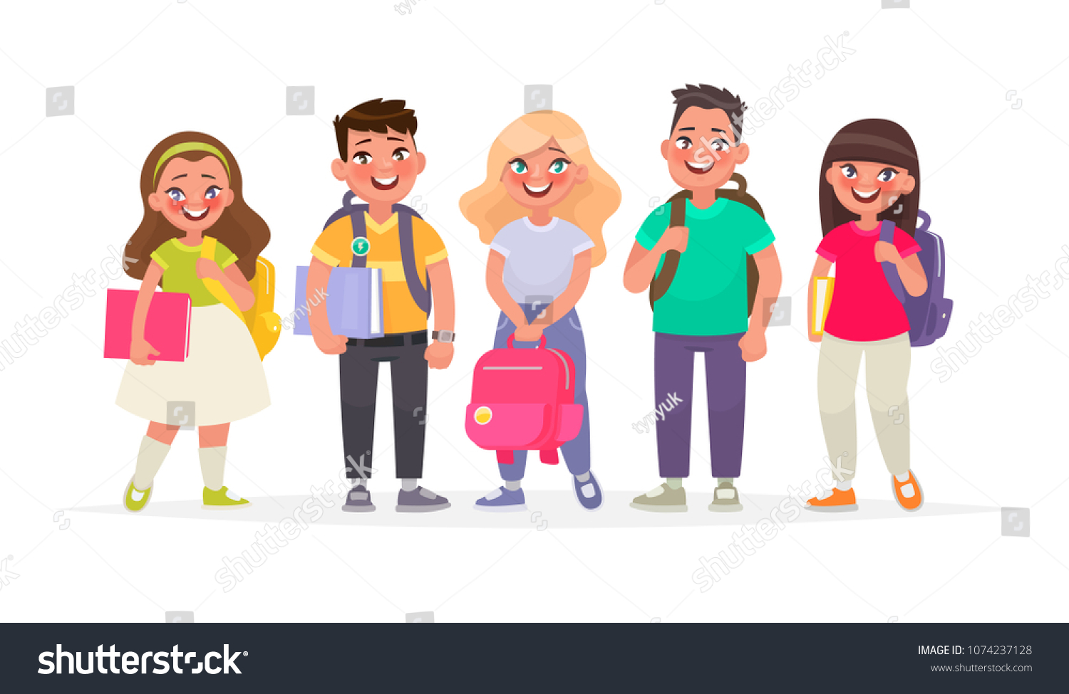 Group Happy Pupilsboys Girls Backpacks Books Stock Vector (Royalty Free ...