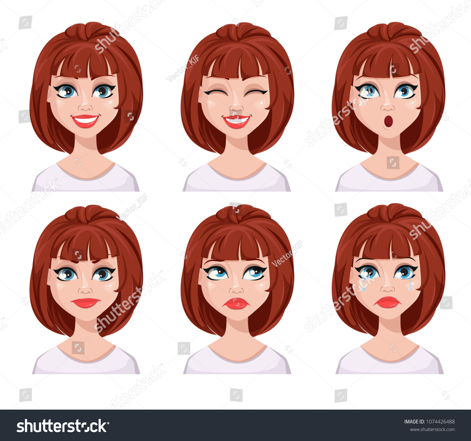 Face Expressions Woman Brown Hair Different Stock Vector Royalty Free