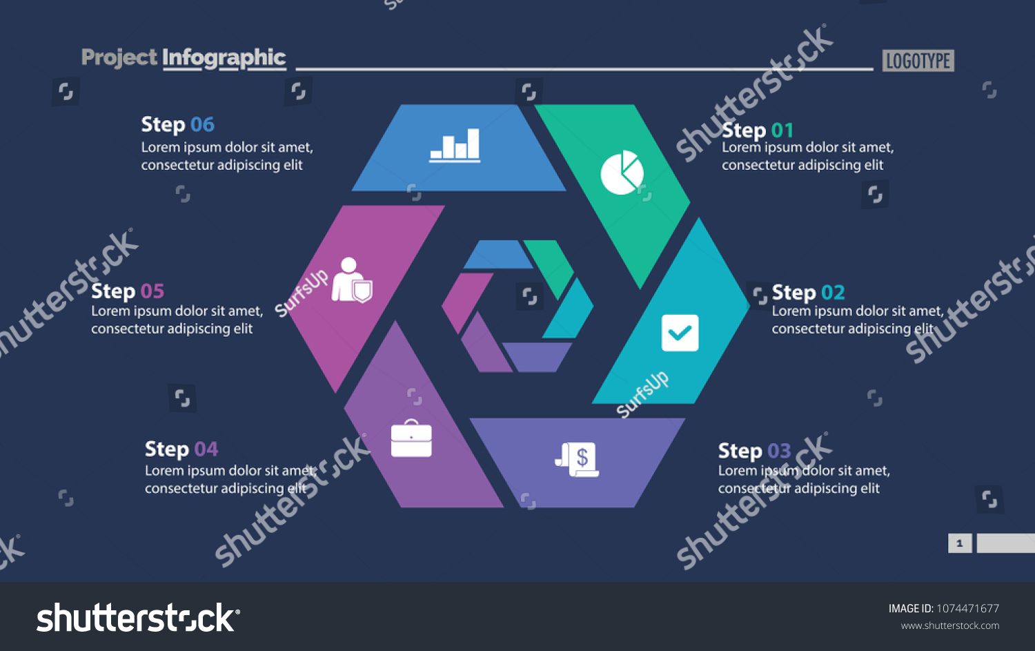 Six Steps Process Chart Slide Template Stock Vector Royalty Free 1074471677 Shutterstock 6740