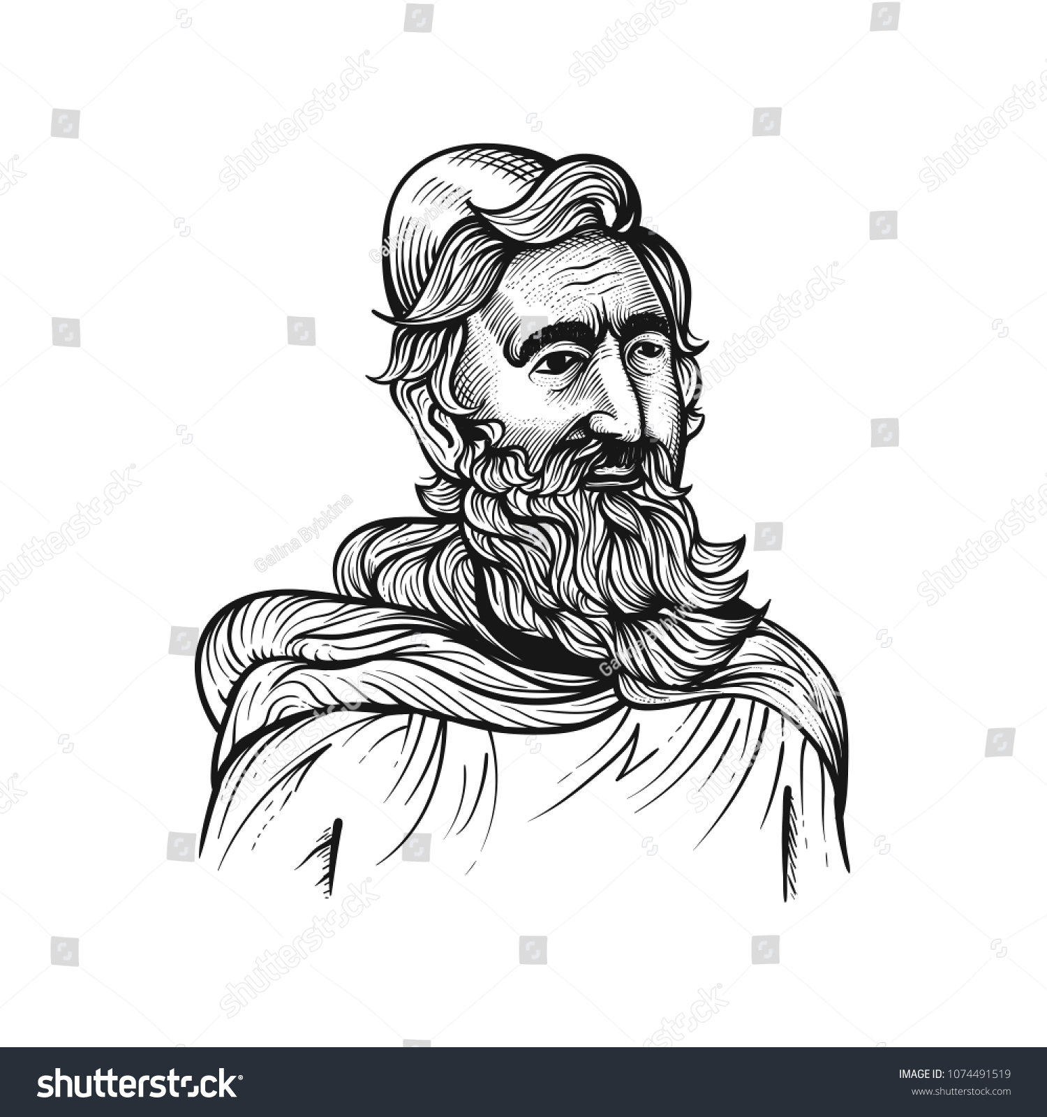 Medieval Old Rabbi Engraving Style Sketch Stock Vector (Royalty Free ...