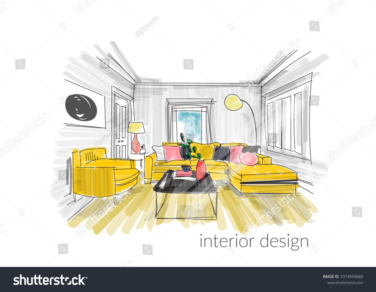 Interior Design Sketch Hand Drawn Vector Stock Vector (Royalty Free