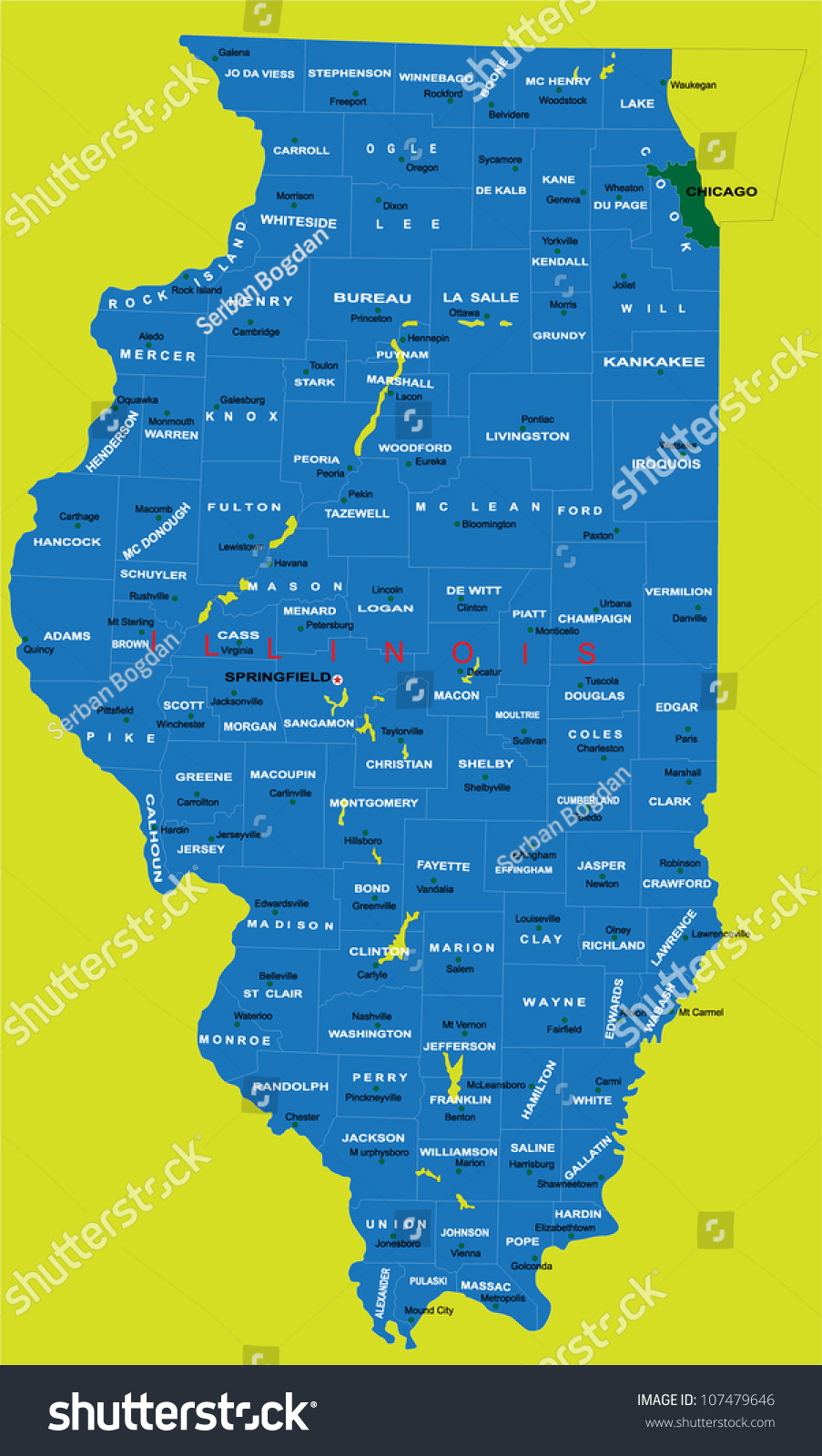 State Illinois Political Map Stock Vector (Royalty Free) 107479646 ...