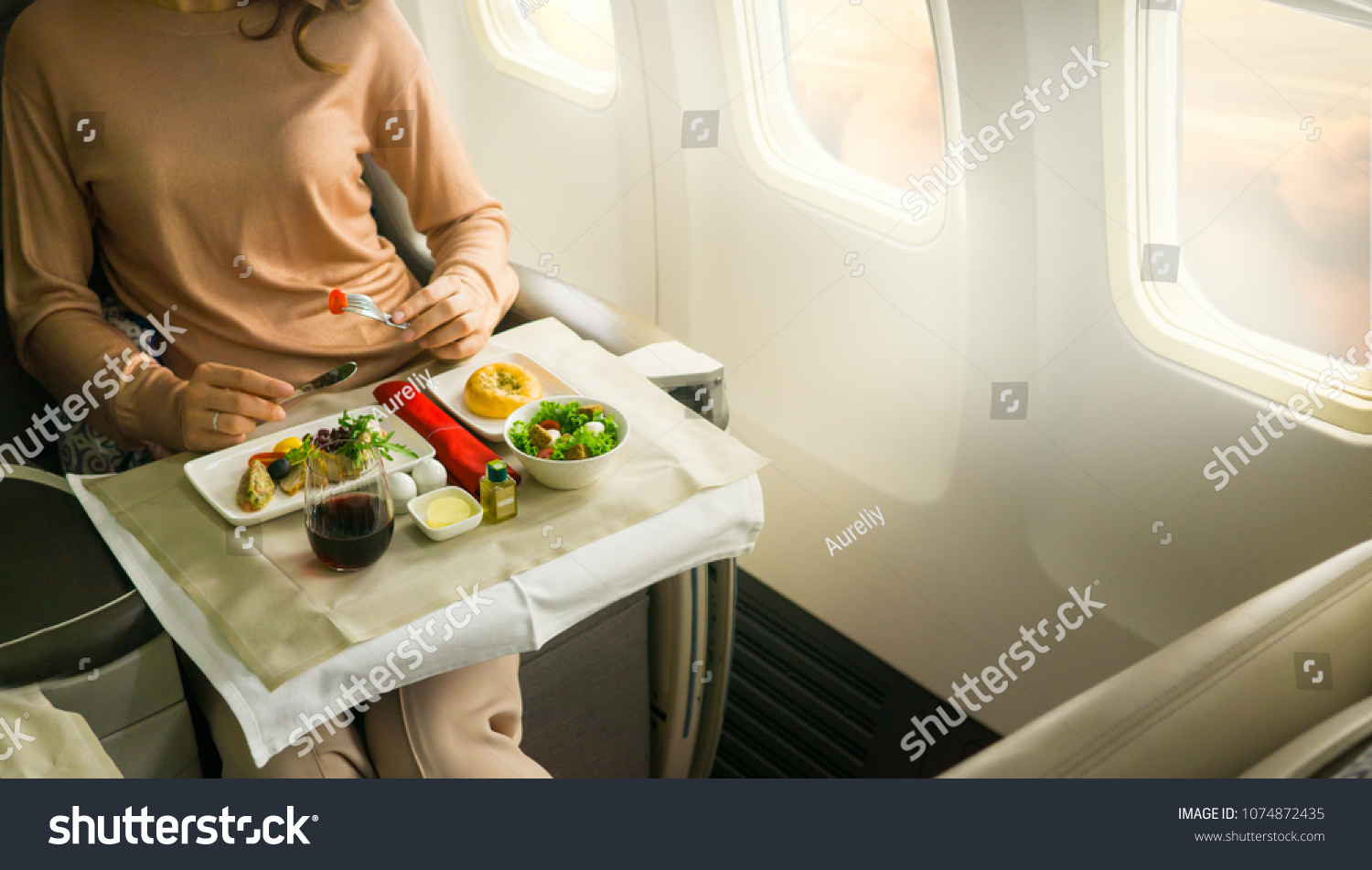 Tray Food On Plane Business Class Stock Photo 1074872435 | Shutterstock