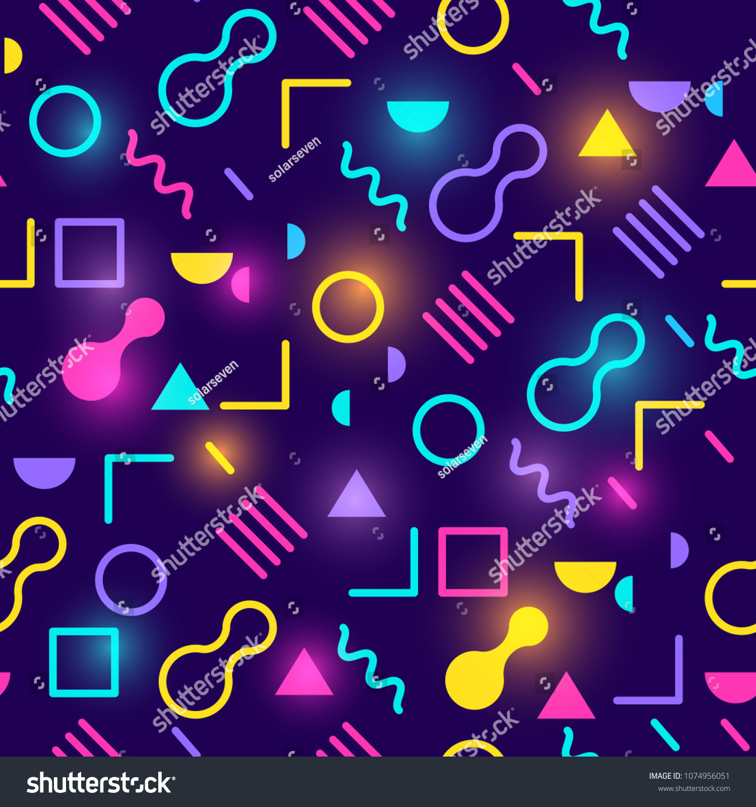 Glowing Neon Retro 1980s Seamless Pattern Stock Vector (Royalty Free ...