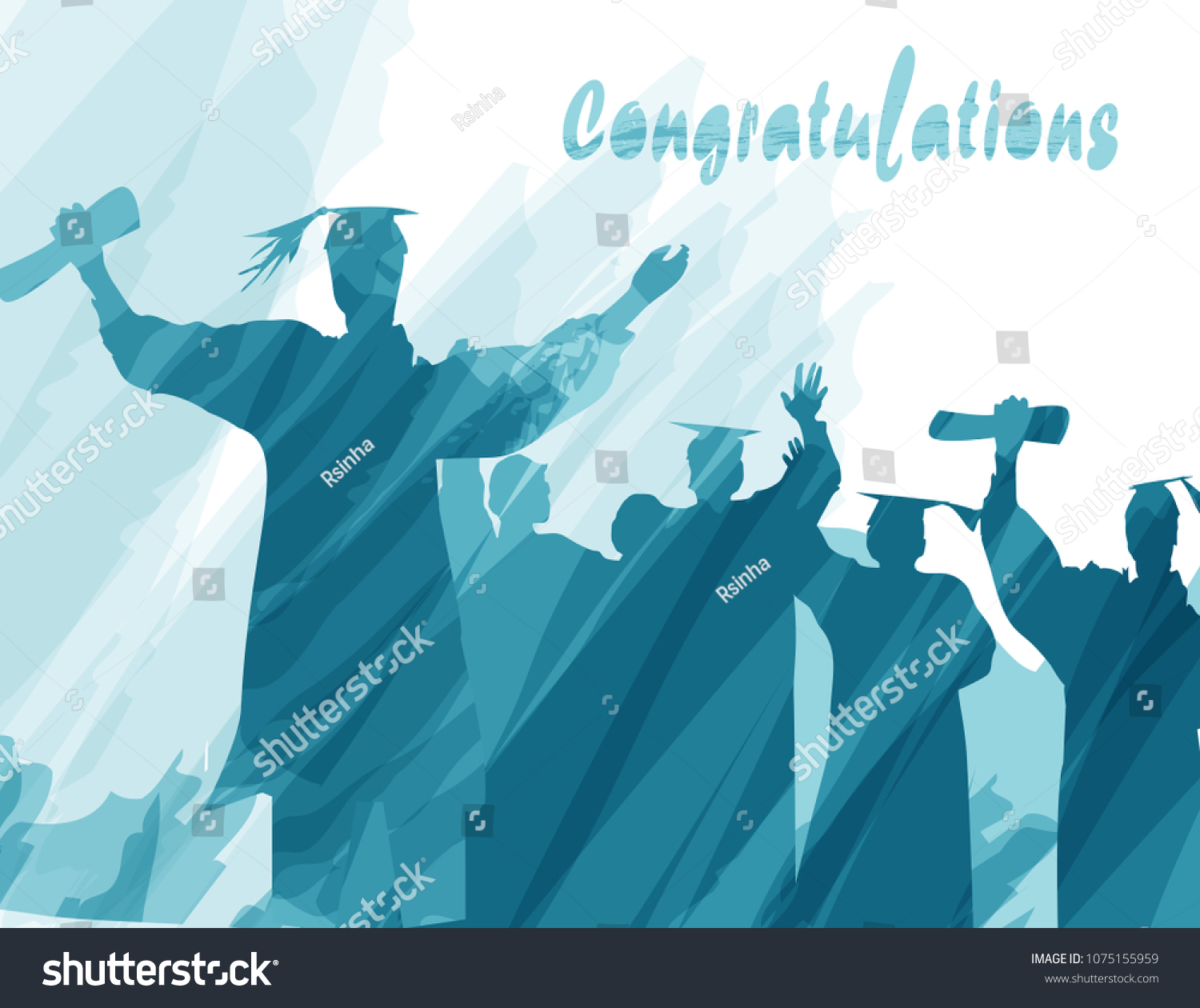 Graduation Silhouette Water Color Painting Congratulations Stock Vector Royalty Free