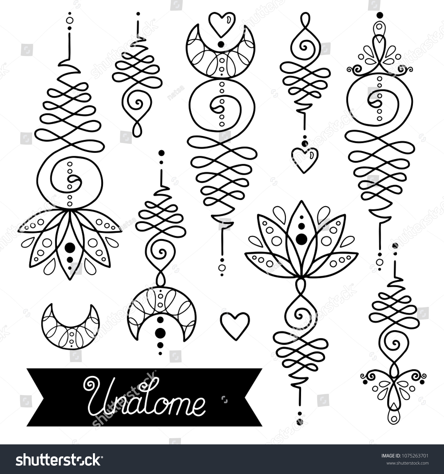 Vector Set Nice Hand Drawn Unalome Stock Vector (Royalty Free ...