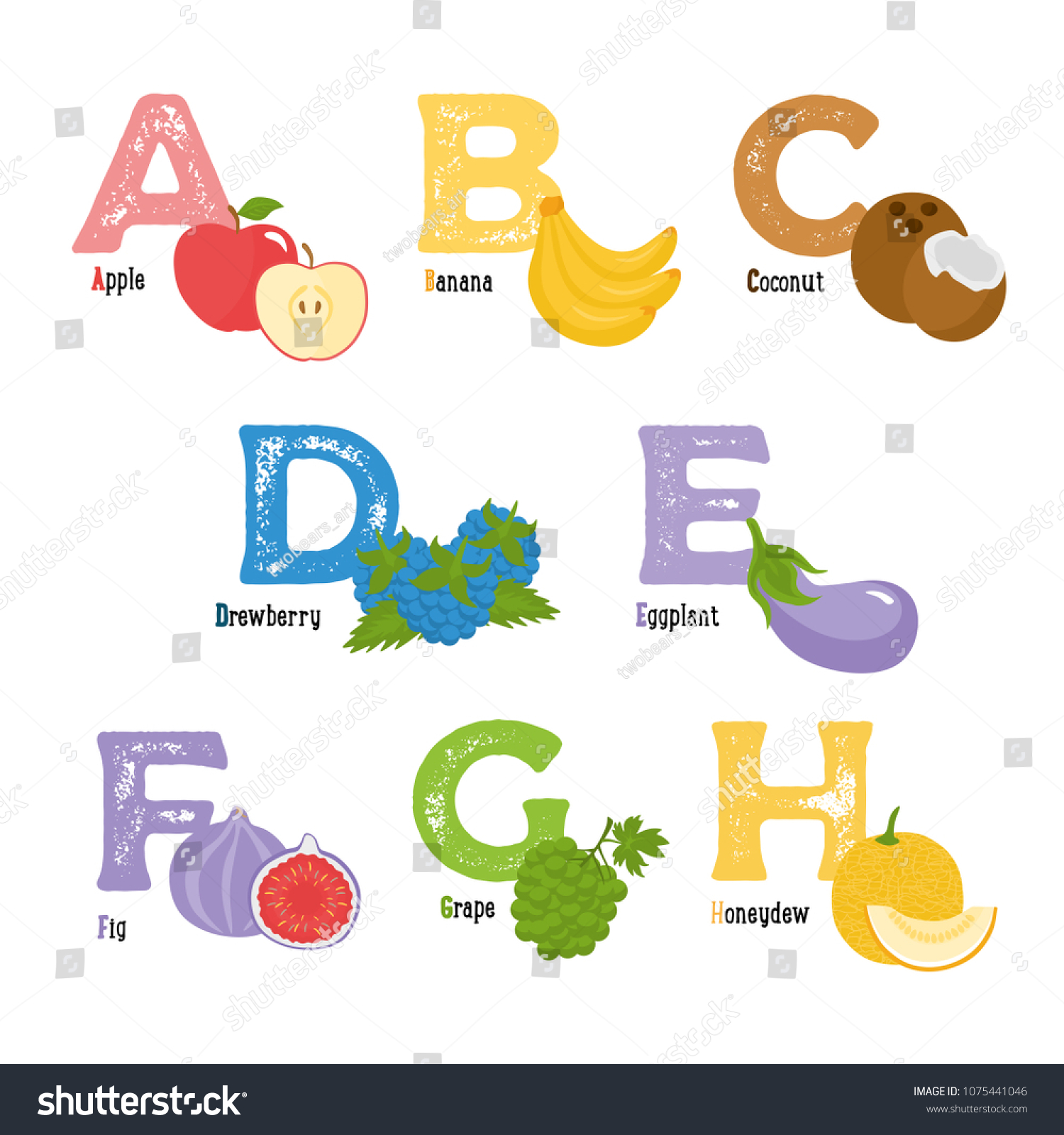 Fruits Vegetables Alphabet Apple Banana Coconut Stock Vector (Royalty ...