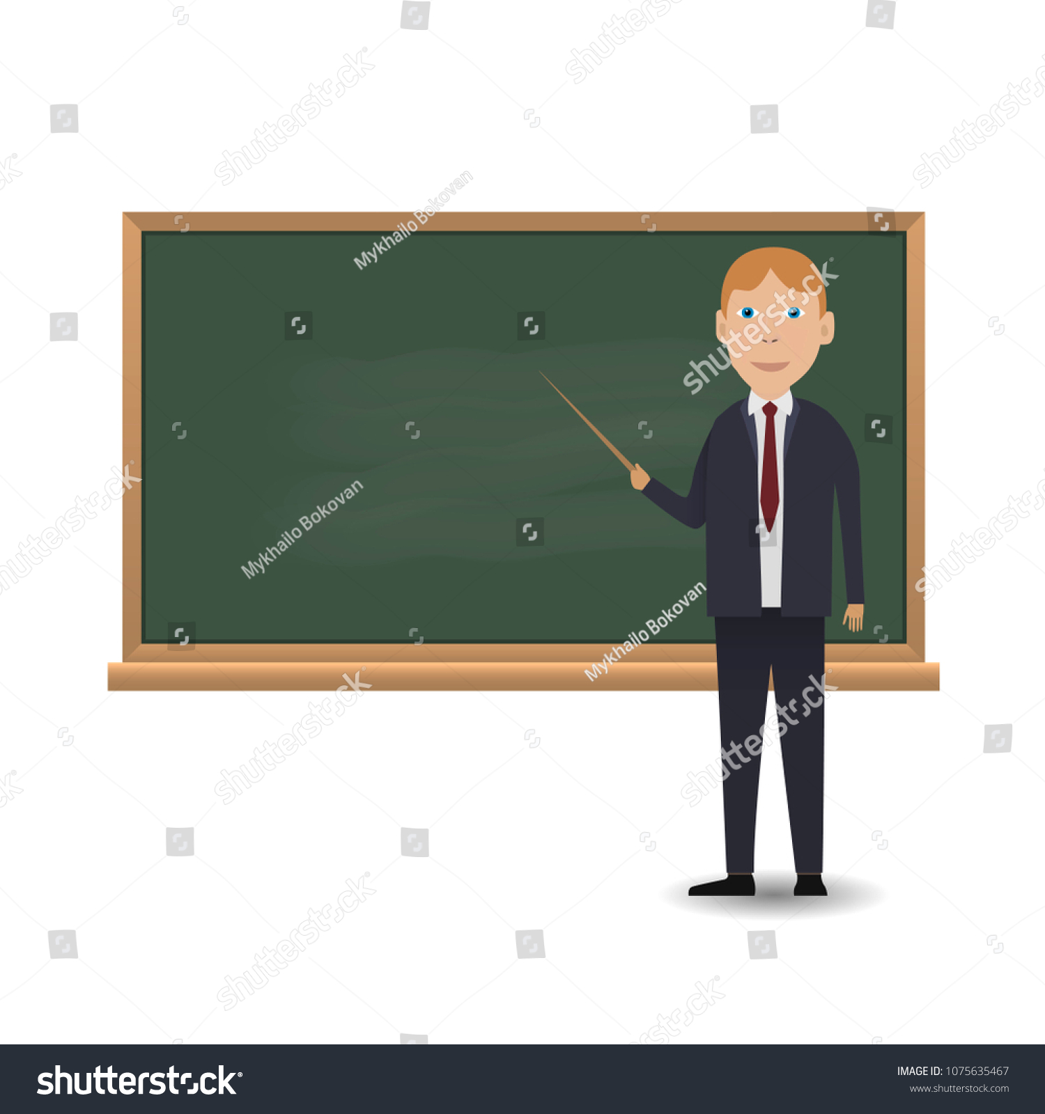 Young Teacher Pointer Standing Front Blackboard Stock Illustration ...