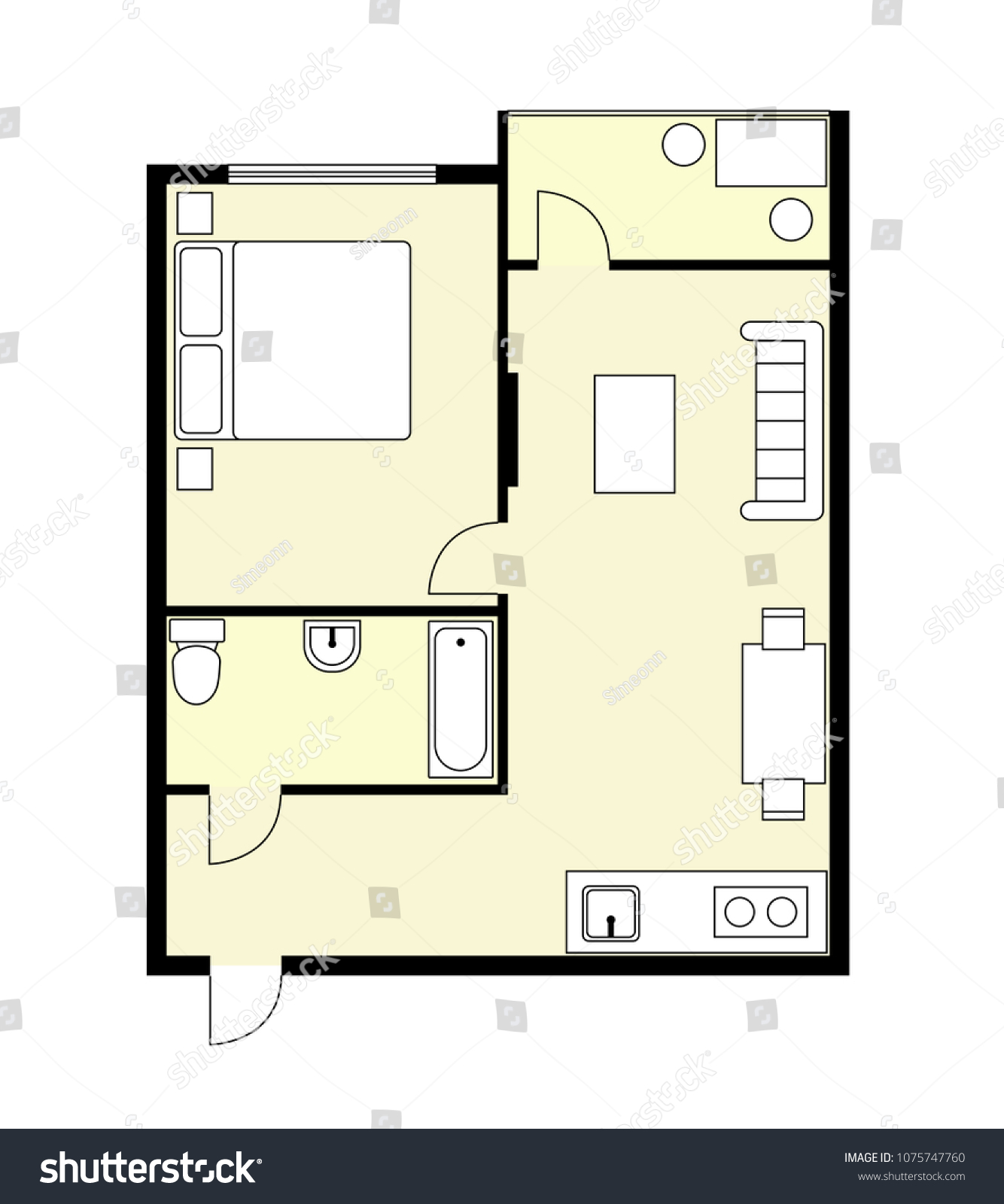 Plan Apartment Studio Condominium Color House Stock Vector (Royalty ...