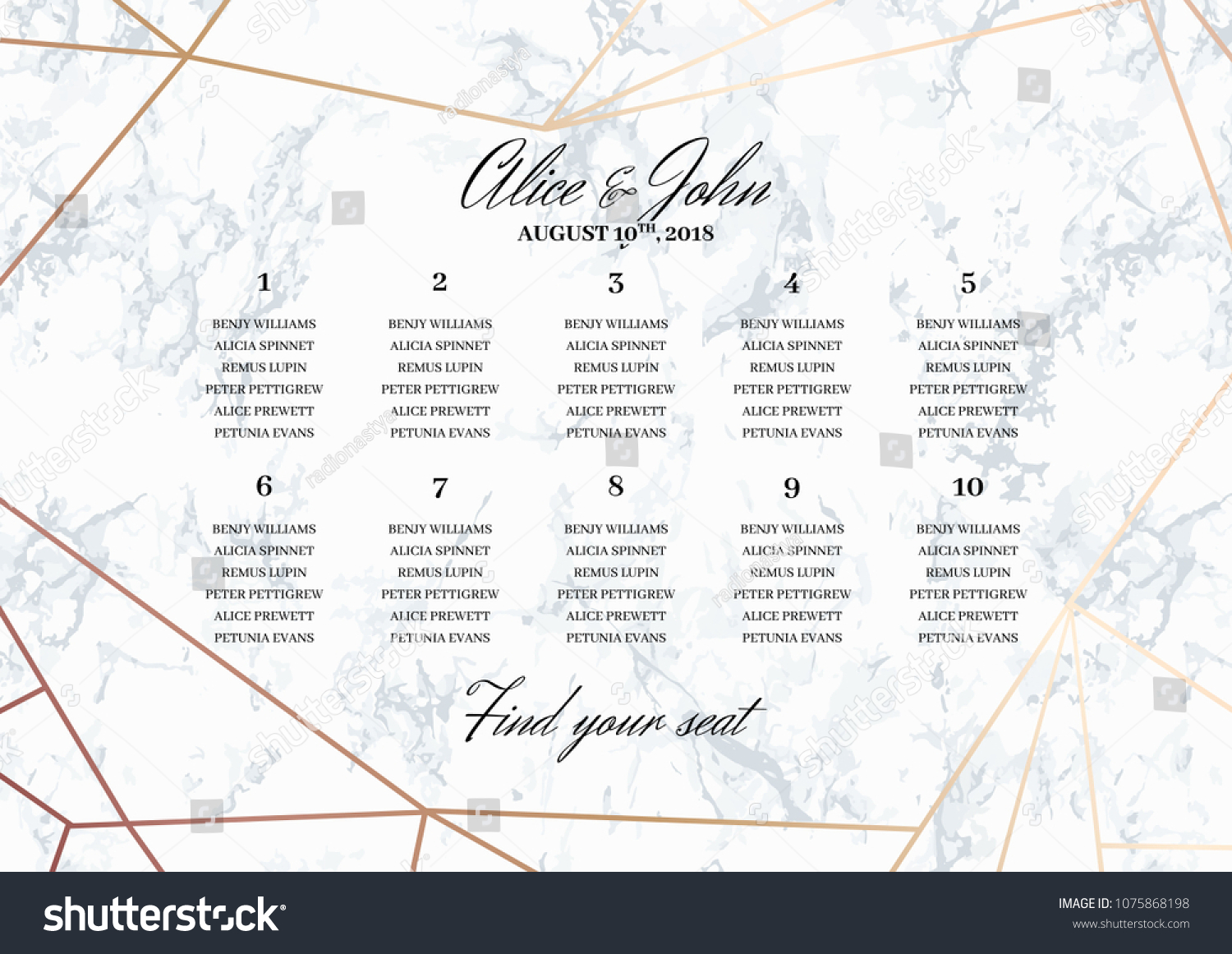 Wedding Seating Chart Poster Template Geometric Stock Vector (Royalty