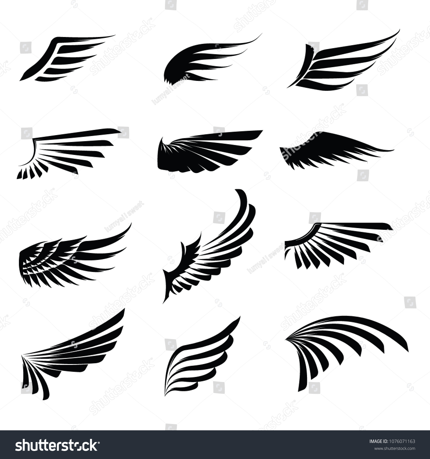 Vintage Wings Icon Set Isolated On Stock Vector (Royalty Free ...