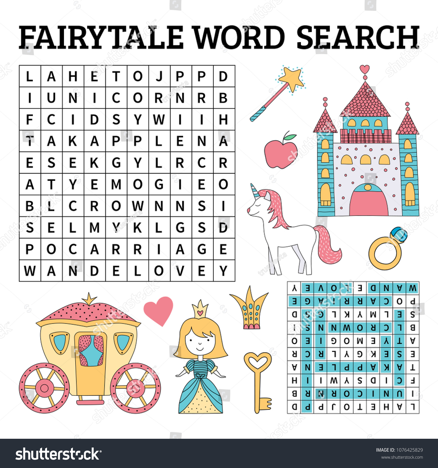 Fairytale Word Search Game Kids Vector Stock Vector (Royalty Free ...