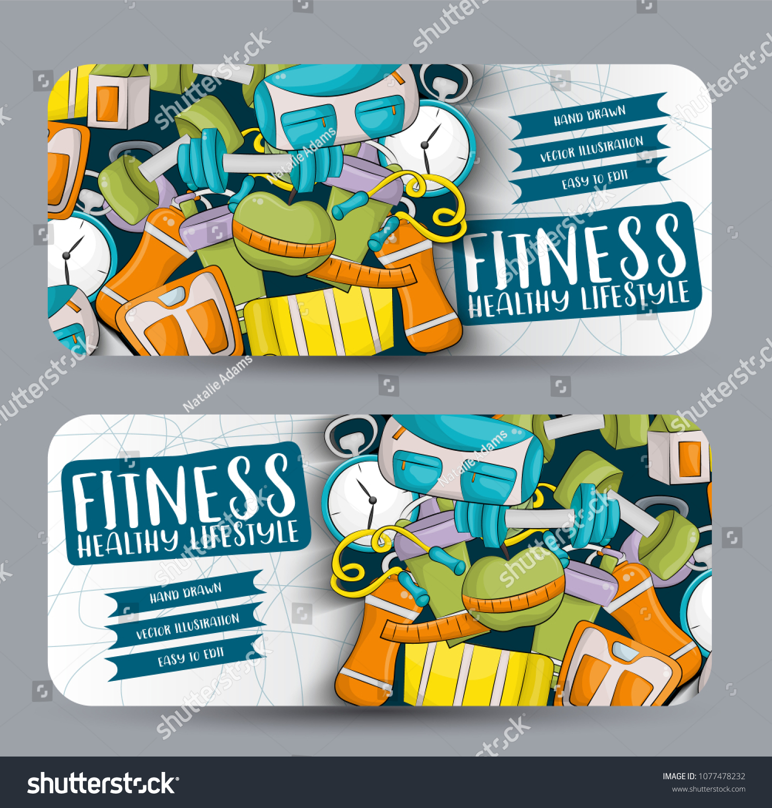 Fitness And Healthy Lifestyle Horizontal Banner Template Set Modern