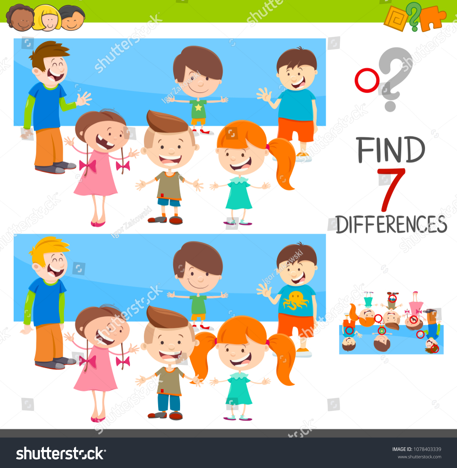 Cartoon Illustration Finding Seven Differences Between Stock Vector ...