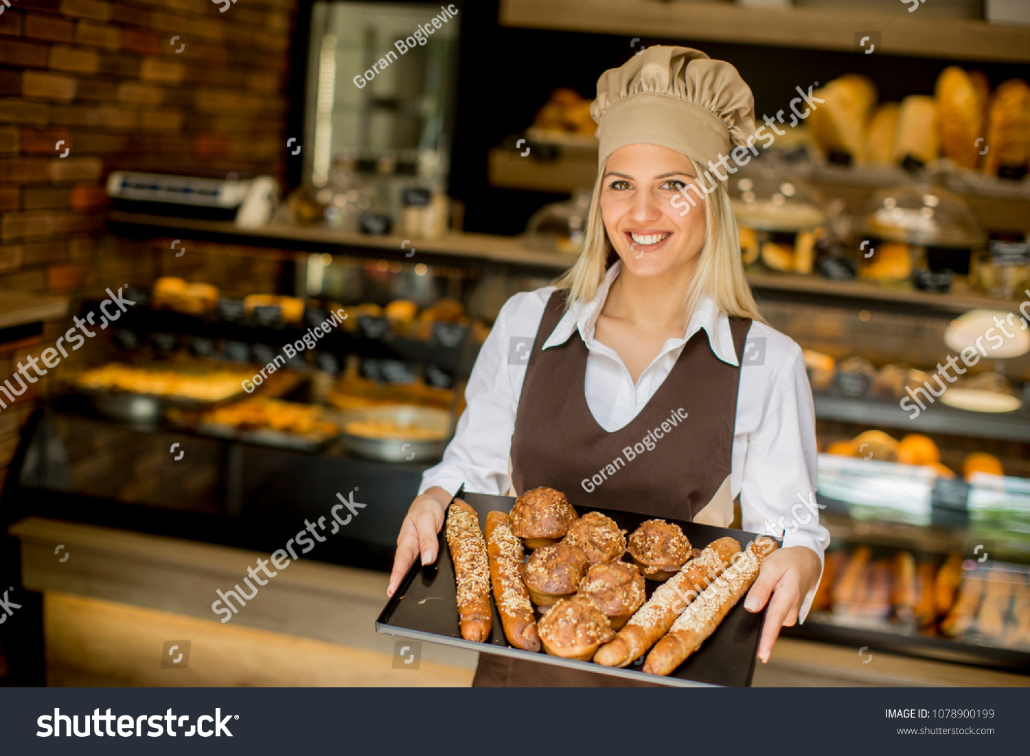 Beautiful Female Bakery Posing Various Types Stock Photo 1078900199 ...