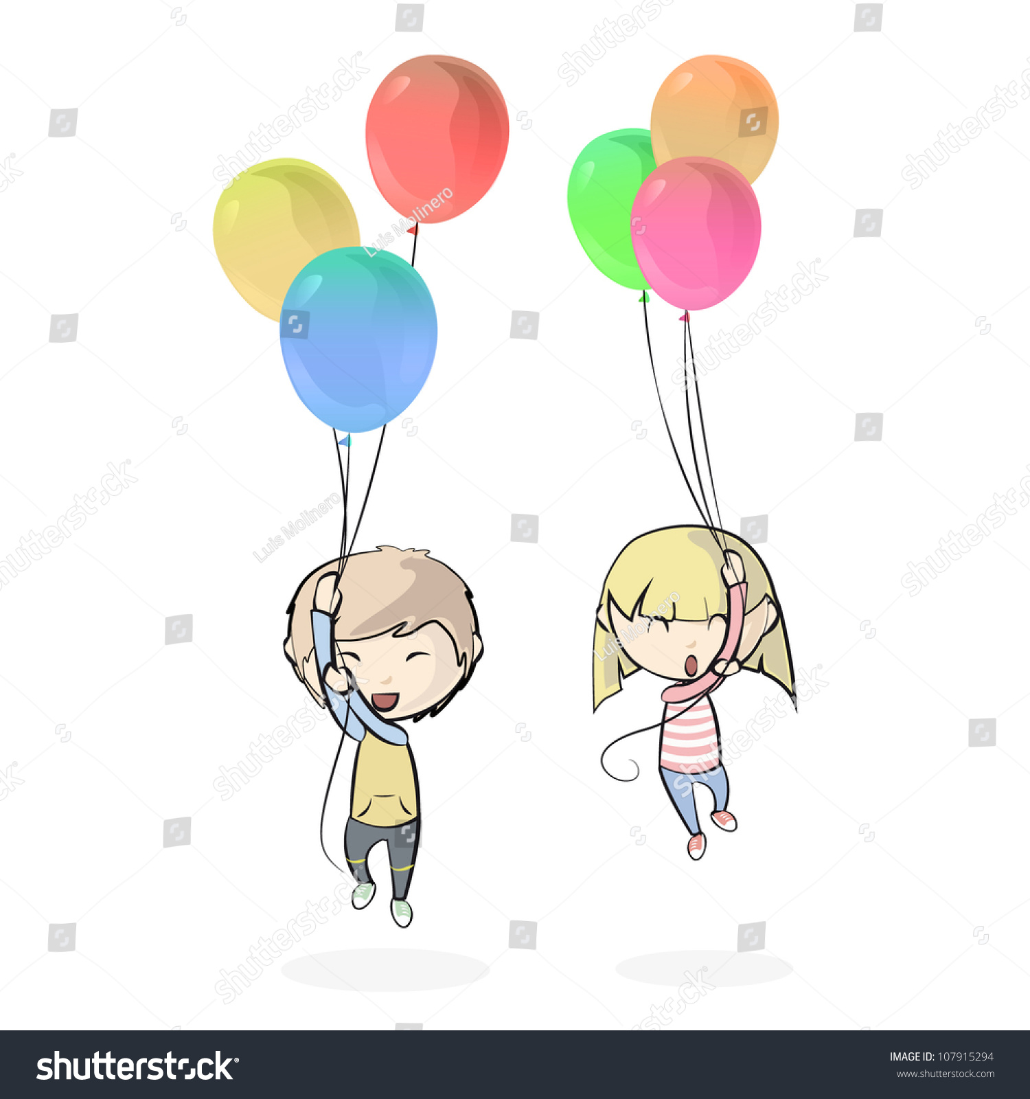 Children Flying Balloons Sky Vector Illustration Stock Vector (Royalty ...