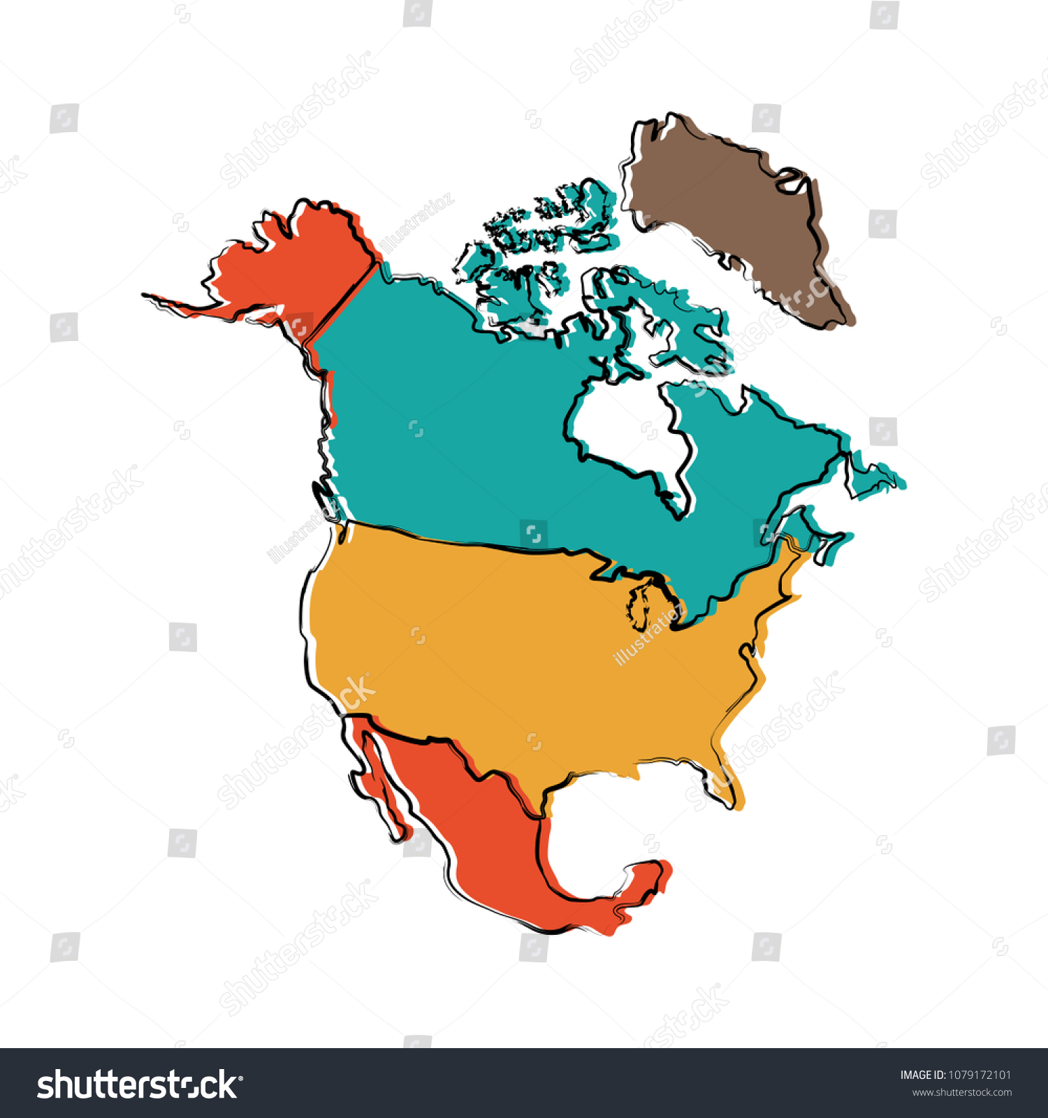 Political Map North America Stock Vector Royalty Free 1079172101