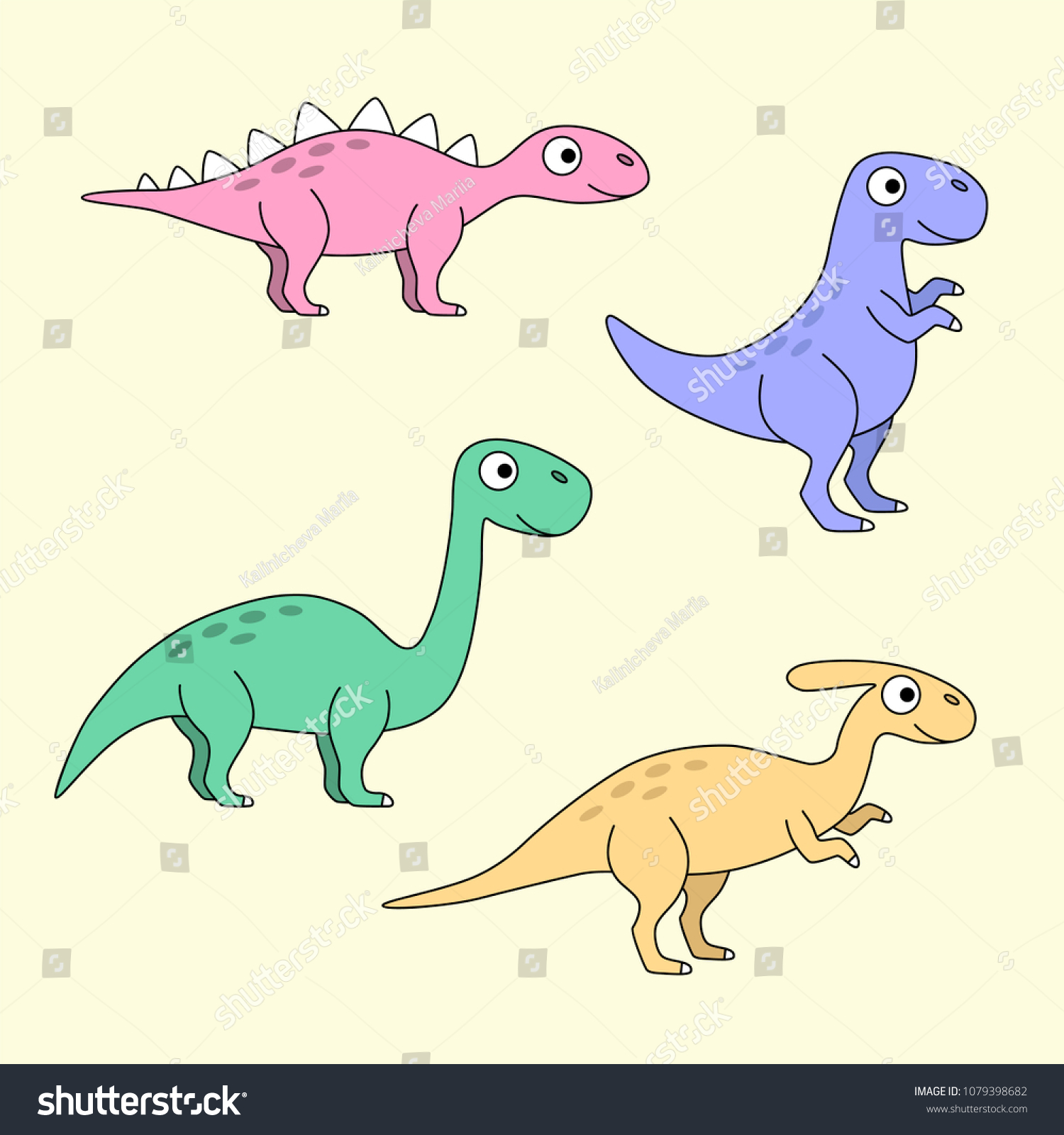 Colourful Set Dinosaurs Vector Illustration Extinct เวกเตอร์สต็อก ปลอดค่าลิขสิทธิ์ 1079398682 4416