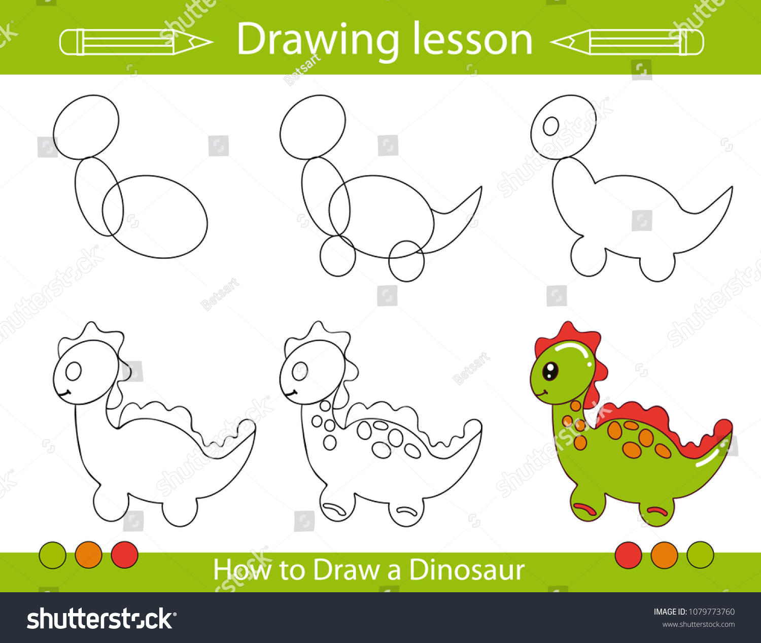Динозавр рисунок для детей по шагам