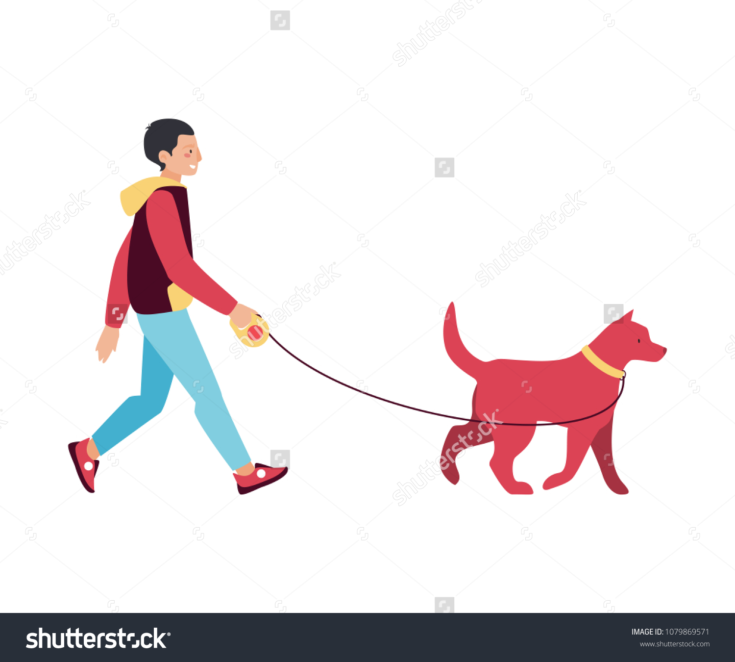 Young Man Walking Dog Vector Stock Vector (Royalty Free) 1079869571 ...