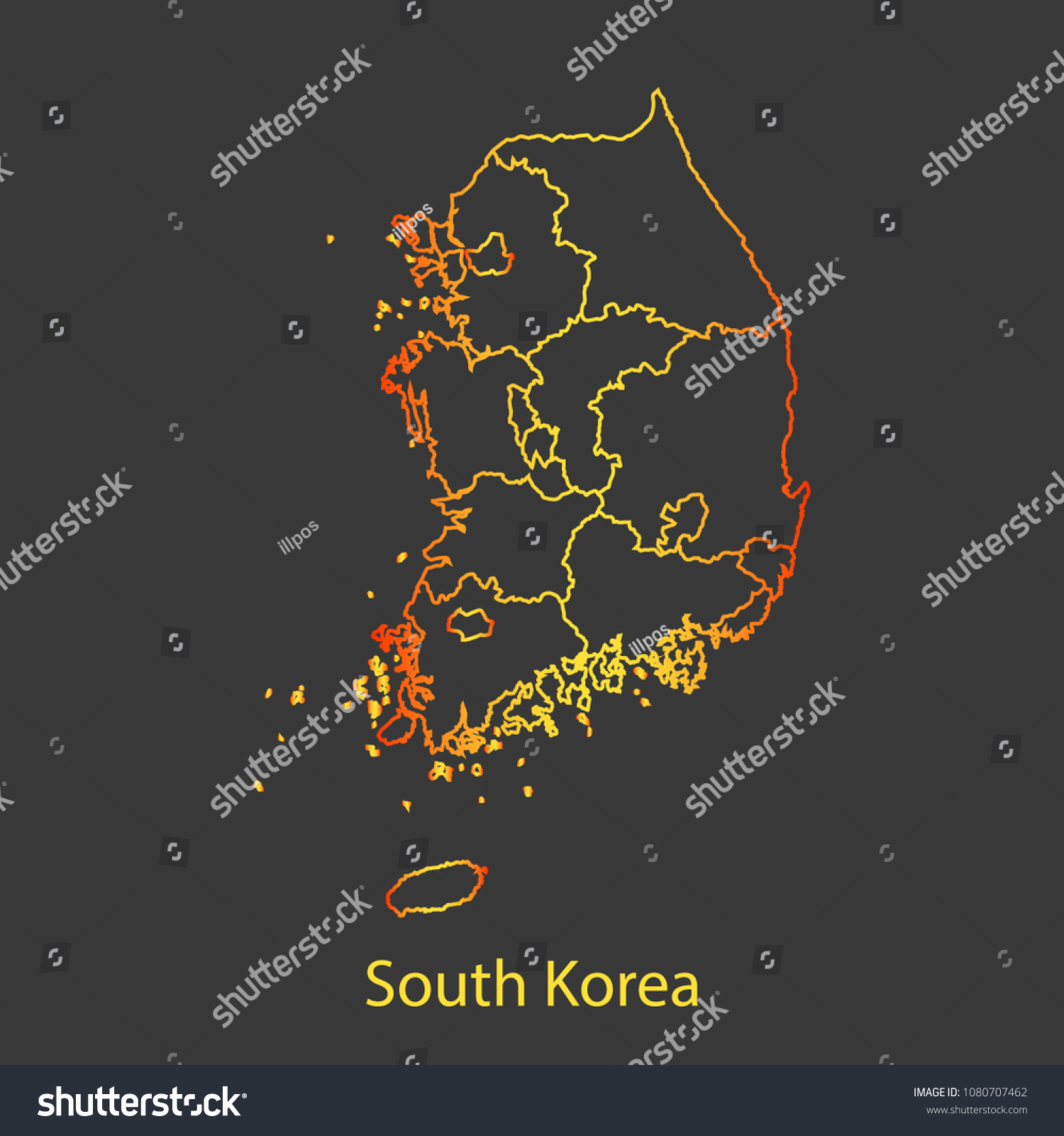 South Korea Gradient Outlinestroke Map Administrative Stock Vector ...