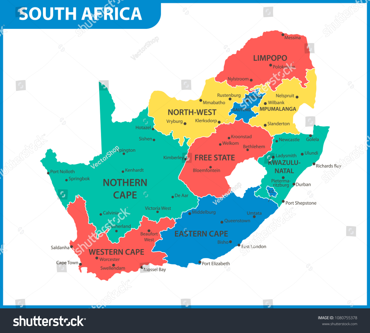 Detailed Map South Africa Regions States Stock Vector (Royalty Free ...